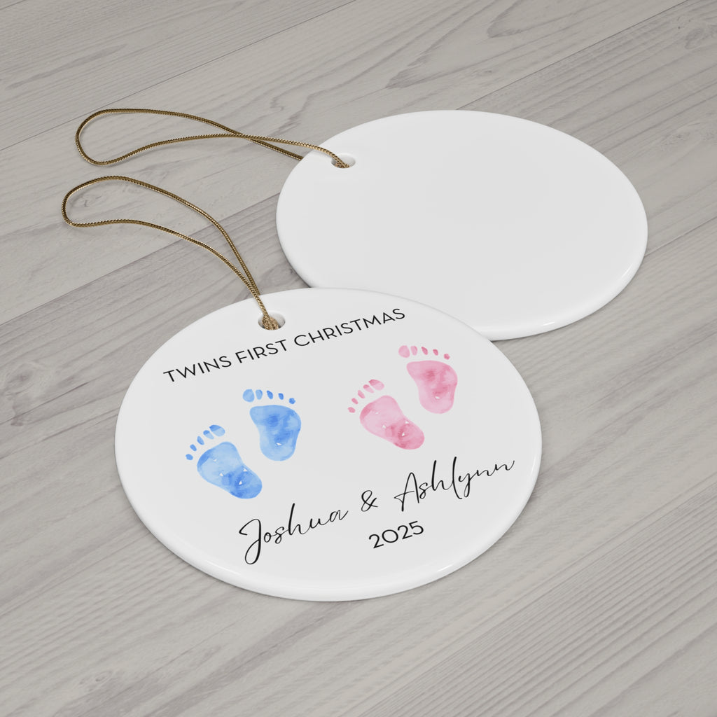 Personalized Twins Boy and Girl Family Ornament for Twins' First Christmas | Custom Keepsake Decoration | Baby's First Holiday | Unique Gift Idea | 2025 Memory