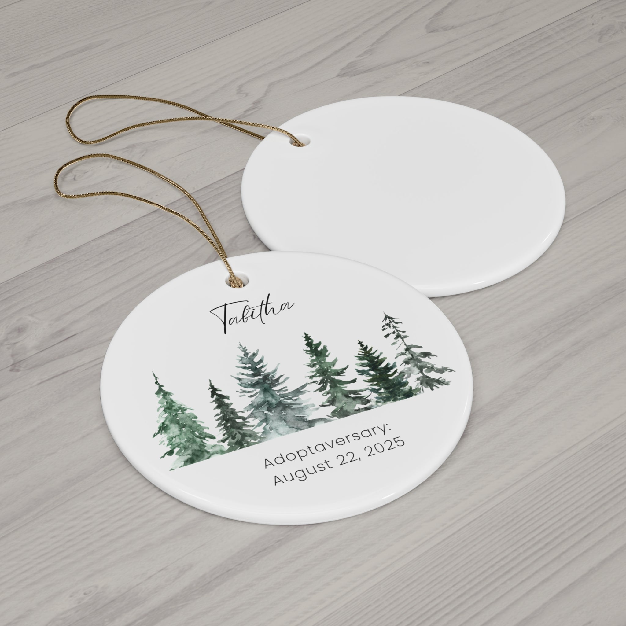 Personalized Winter Forest Ceramic Ornament, Custom Holiday Decor, Gift for Families, Adoption Celebration, Tree Decoration, Keepsake Memory