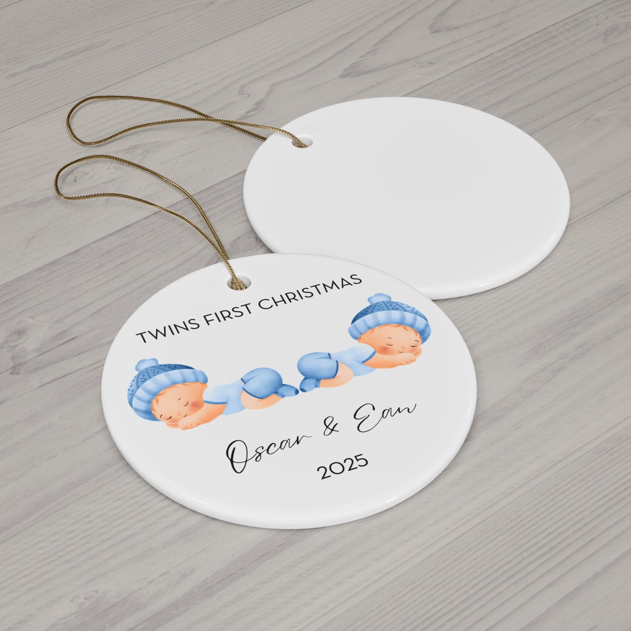 Personalized Twin Baby Boys Family Ornament for Twins' First Christmas | Custom Keepsake Decoration | Baby's First Holiday | Unique Gift Idea | 2025 Memory