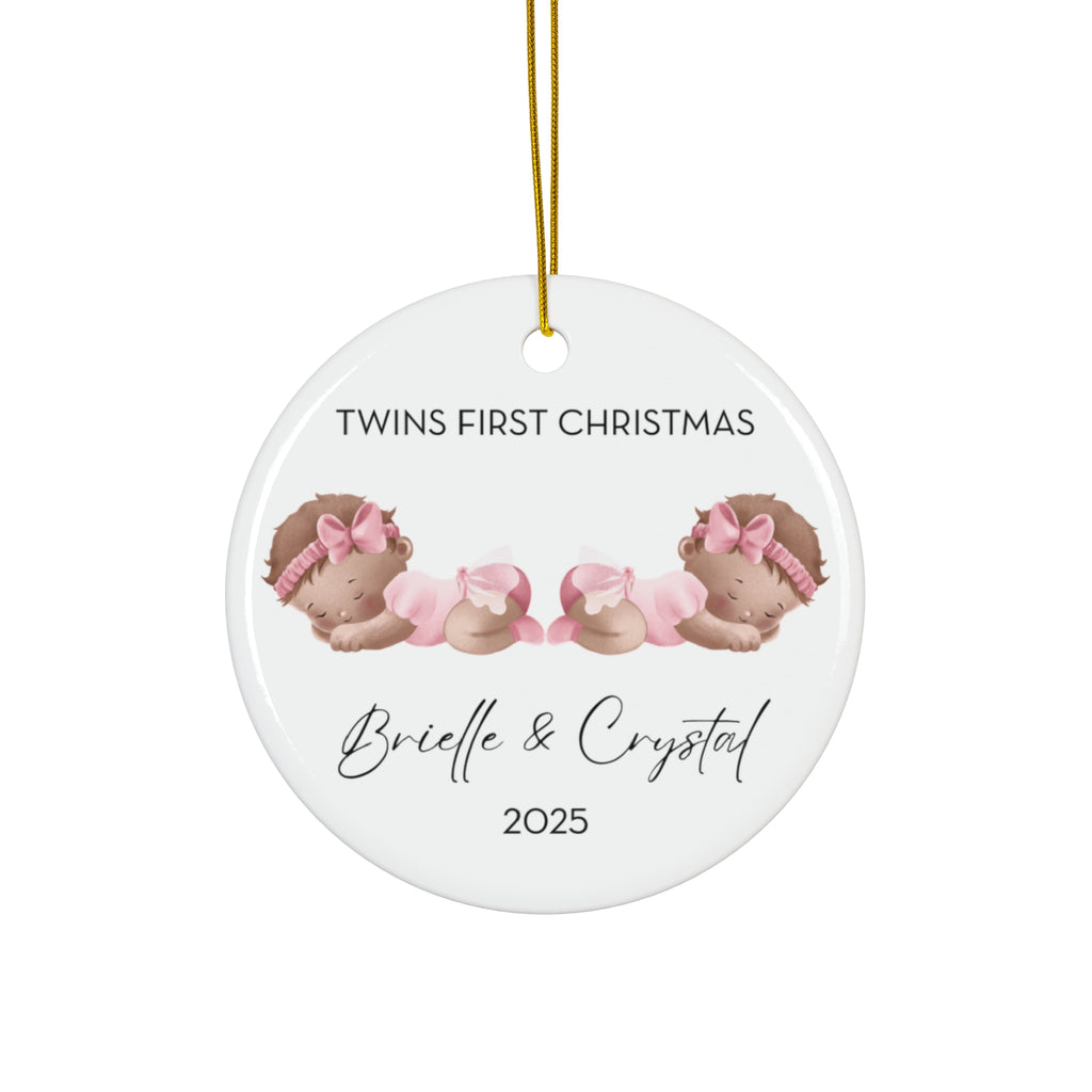 Personalized Twin Baby Melanin Girls Family Ornament for Twins' First Christmas | Custom Keepsake Decoration | Baby's First Holiday | Unique Gift Idea | 2025 Memory