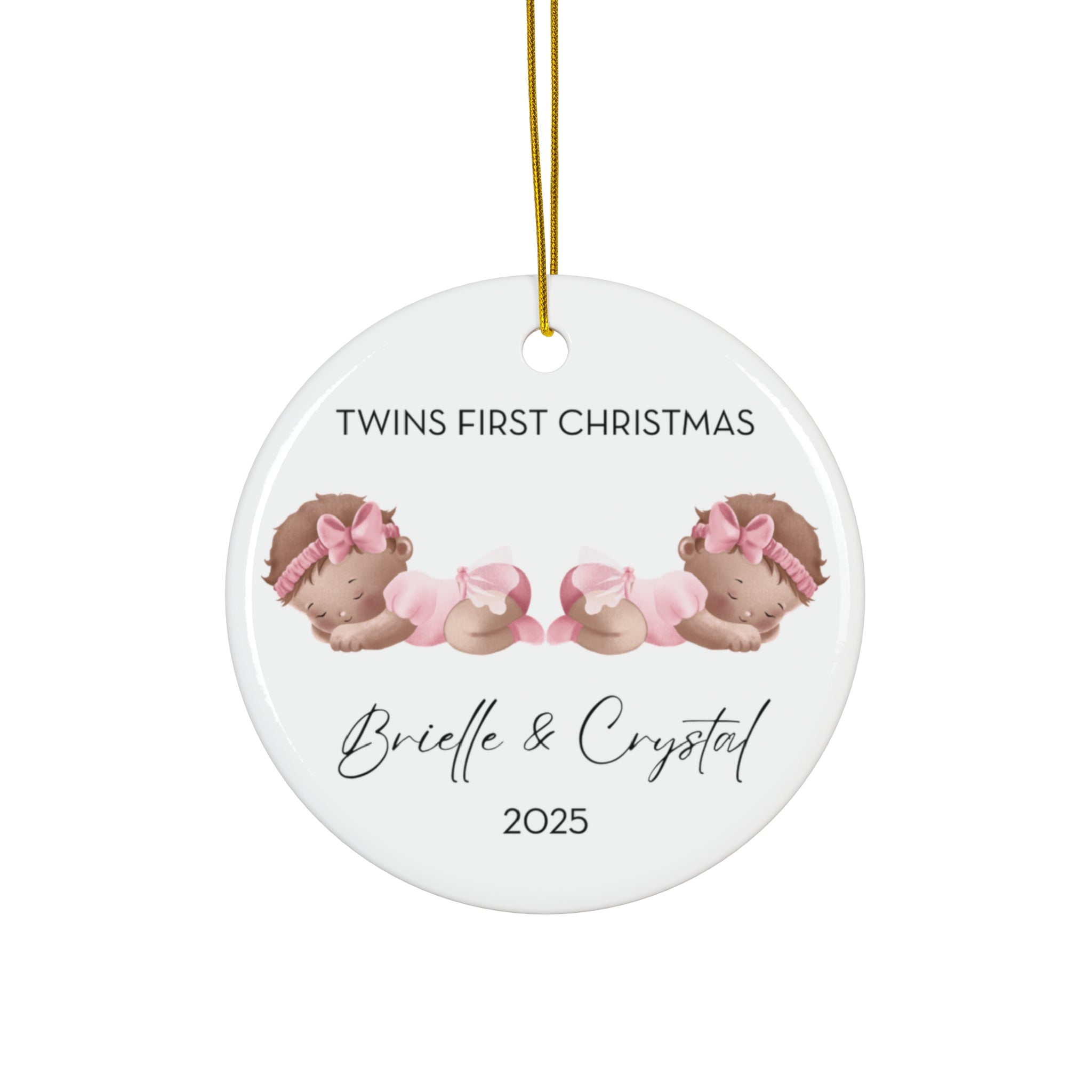 Personalized Twin Baby Melanin Girls Family Ornament for Twins' First Christmas | Custom Keepsake Decoration | Baby's First Holiday | Unique Gift Idea | 2025 Memory