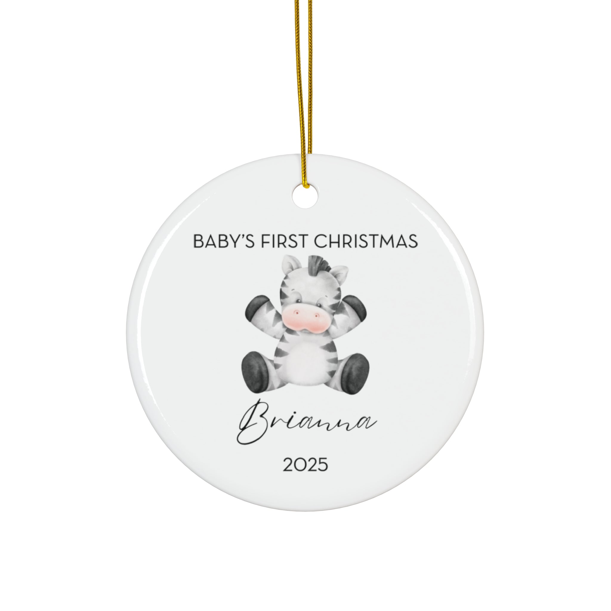 Personalized Baby's First Christmas Zebra Ornament, Cute Zebra Design, Unique Holiday Keepsake, New Baby Gift, Nursery Decor
