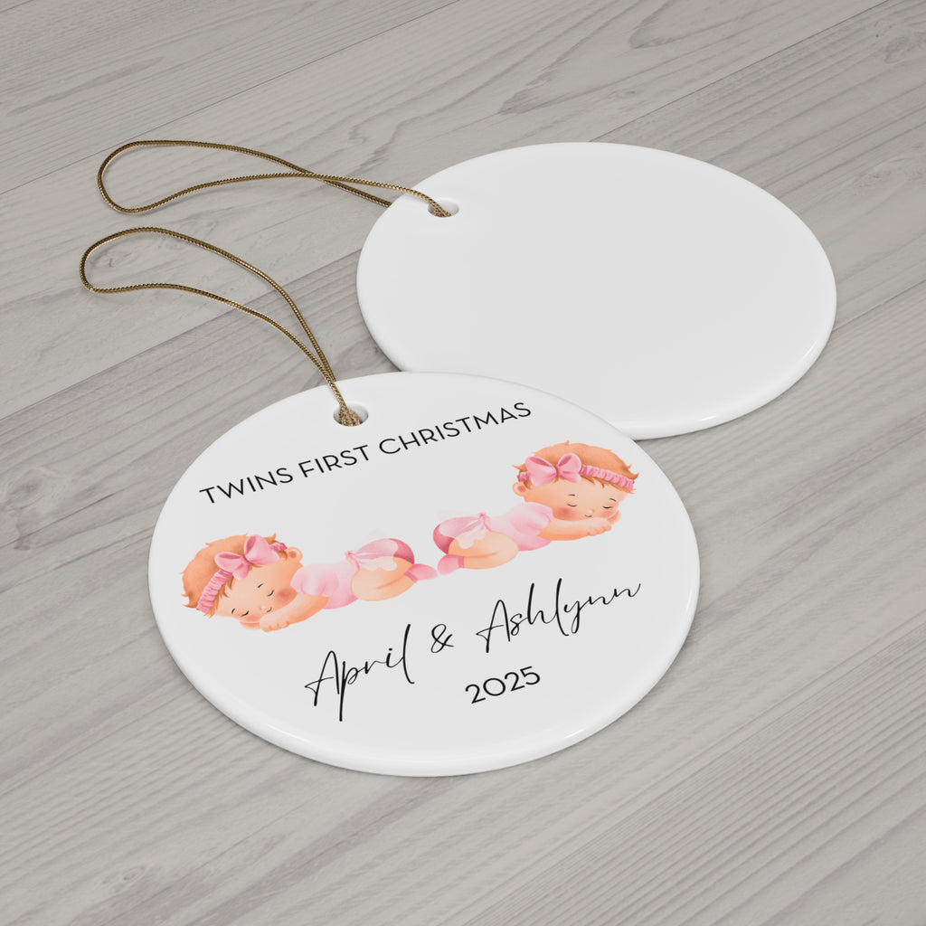 Personalized Twin Baby Girls Family Ornament for Twins' First Christmas | Custom Keepsake Decoration | Baby's First Holiday | Unique Gift Idea | 2025 Memory