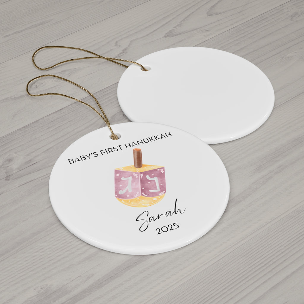 Personalized Pink Dreidel Hanukkah Ornament, Baby's First Hanukkah Decoration, Jewish Holiday Keepsake, Festive Gift, Family Tradition