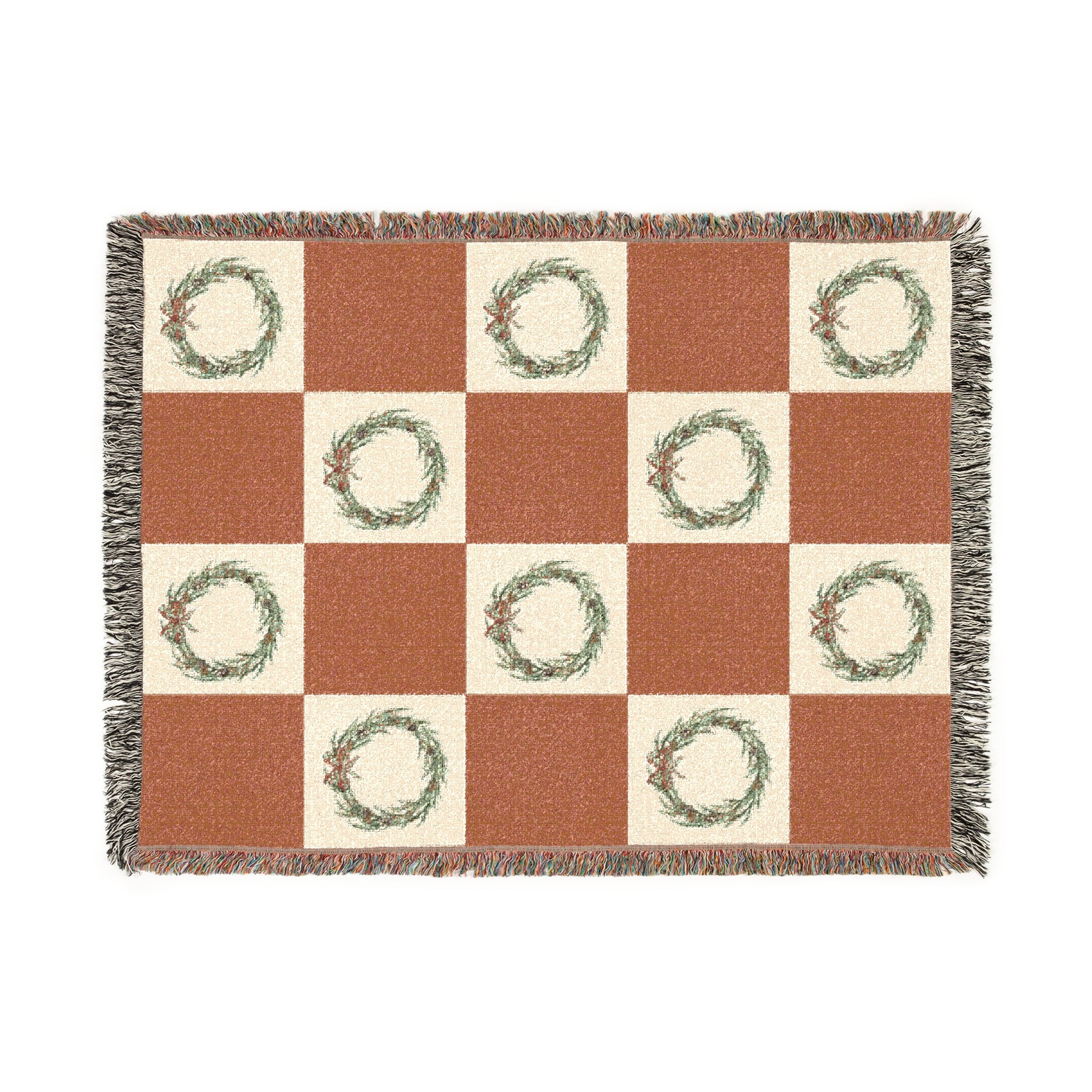 Cozy Woven Christmas Wreath Blanket for Home Decor, Winter Wreath Throws, Vintage Christmas Wreath Art, Gift for Cozy Nights, Christmas Decor