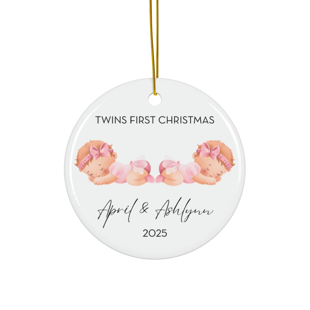 Personalized Twin Baby Girls Family Ornament for Twins' First Christmas | Custom Keepsake Decoration | Baby's First Holiday | Unique Gift Idea | 2025 Memory