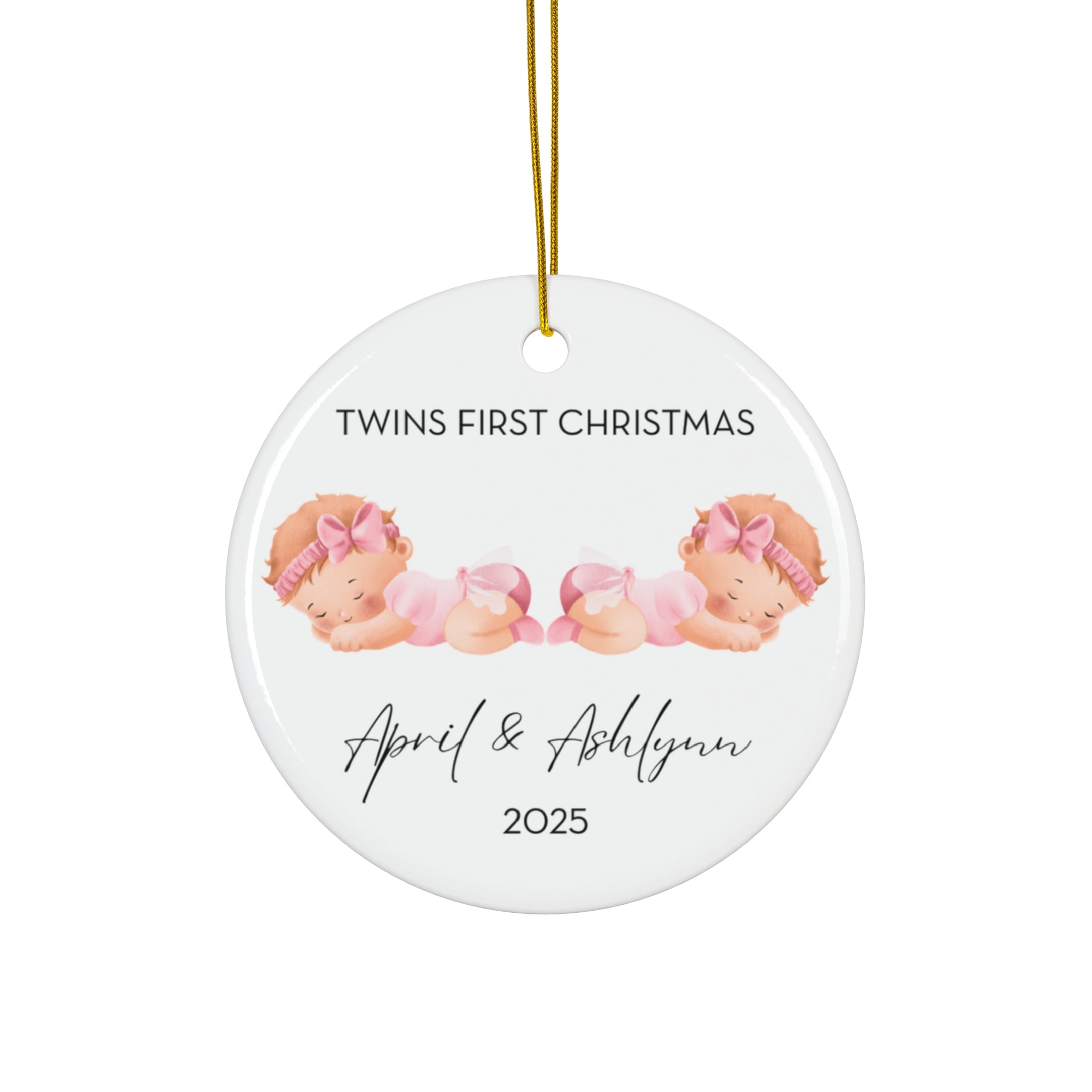 Personalized Twin Baby Girls Family Ornament for Twins' First Christmas | Custom Keepsake Decoration | Baby's First Holiday | Unique Gift Idea | 2025 Memory