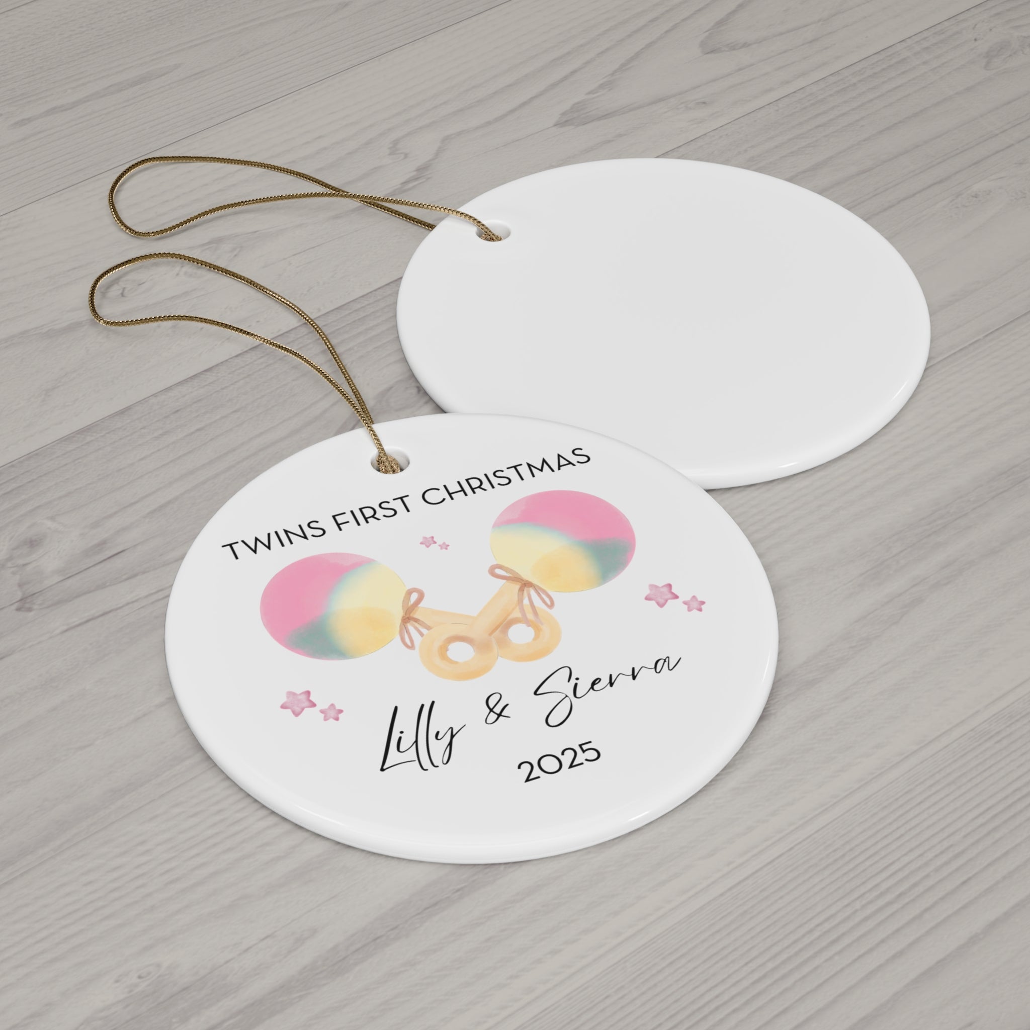 Personalized Girl Rattles Family Ornament for Twins' First Christmas | Custom Keepsake Decoration | Baby's First Holiday | Unique Gift Idea | 2025 Memory