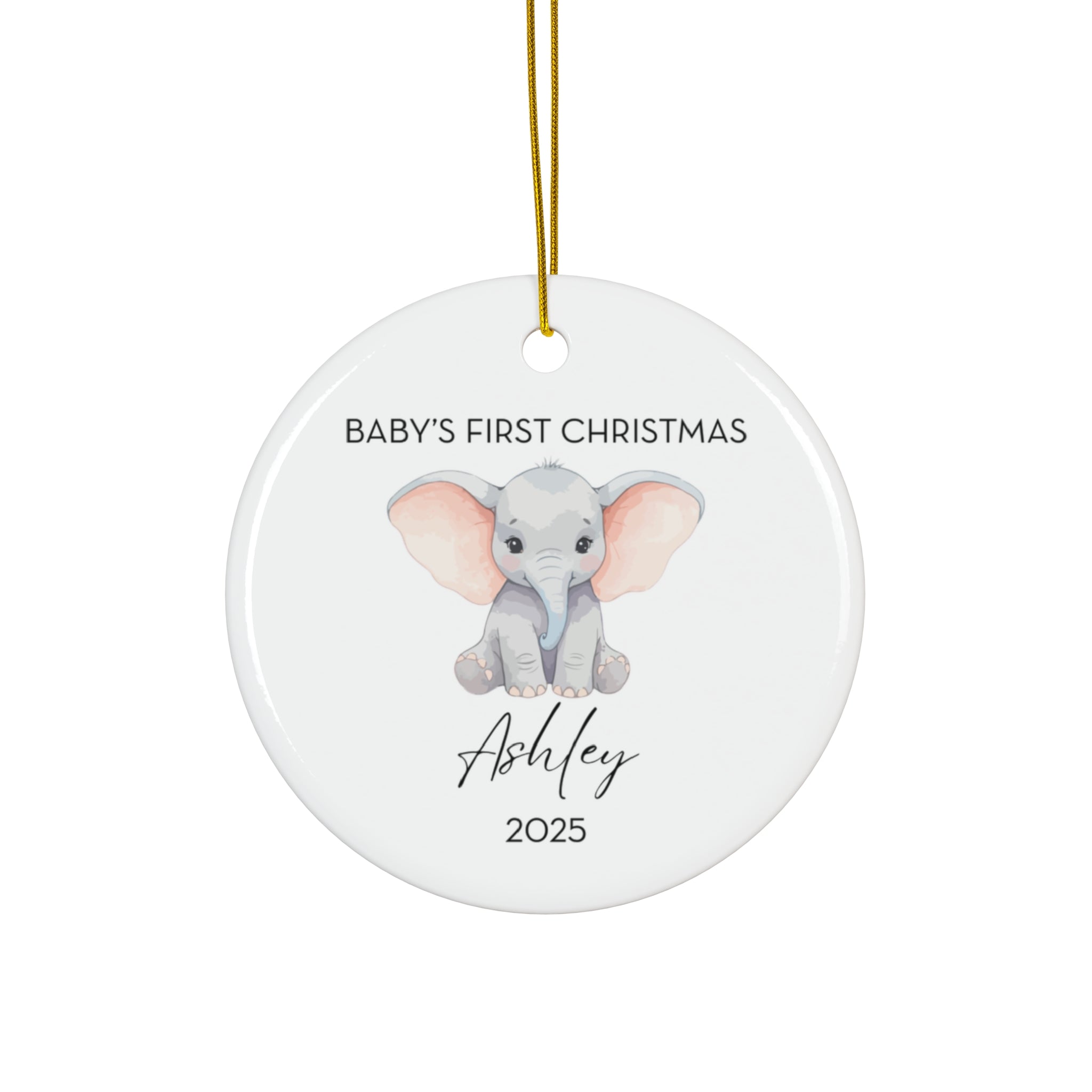 Personalized Baby's First Christmas Elephant Ornament, Cute Elephant Design, Unique Holiday Keepsake, New Baby Gift, Nursery Decor