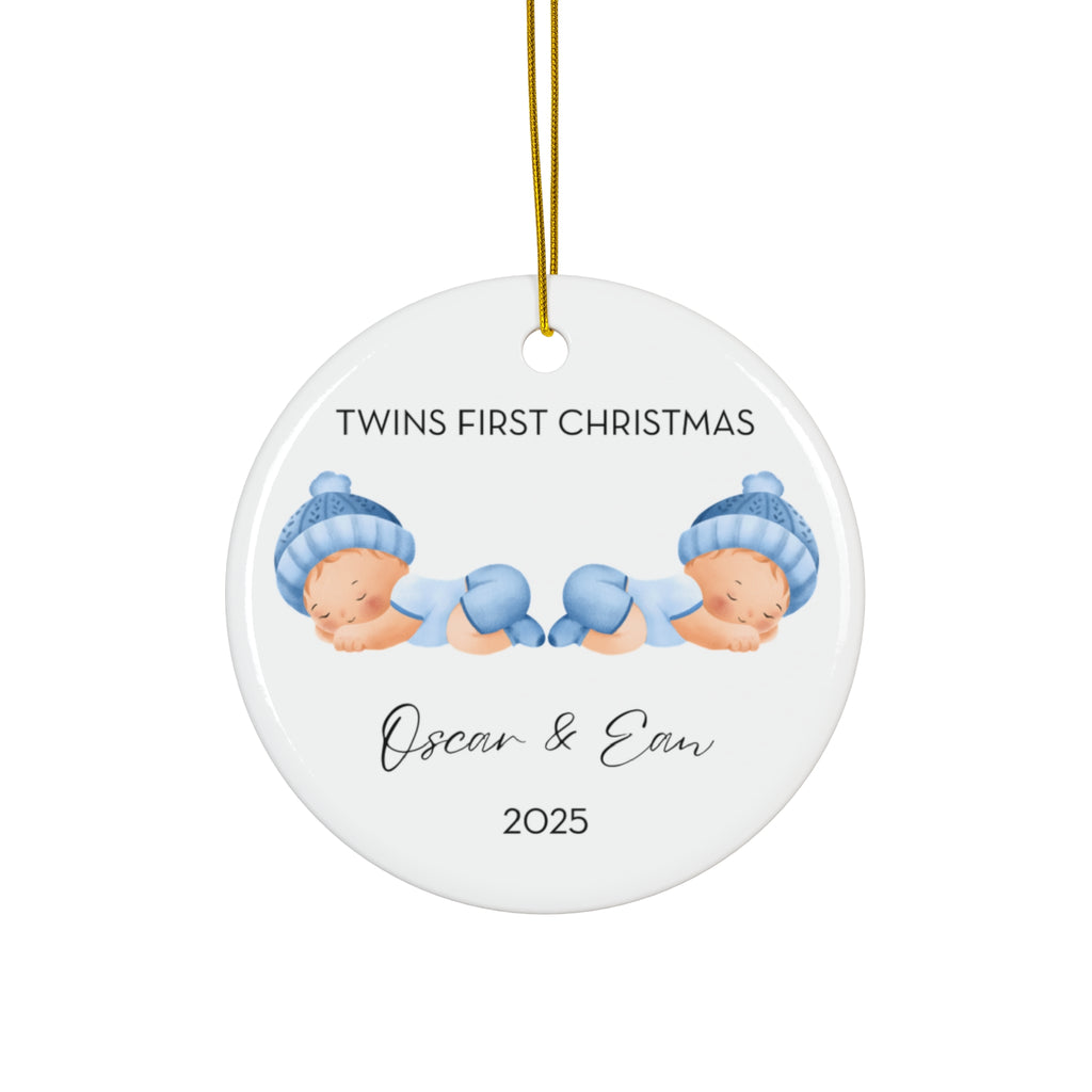 Personalized Twin Baby Boys Family Ornament for Twins' First Christmas | Custom Keepsake Decoration | Baby's First Holiday | Unique Gift Idea | 2025 Memory