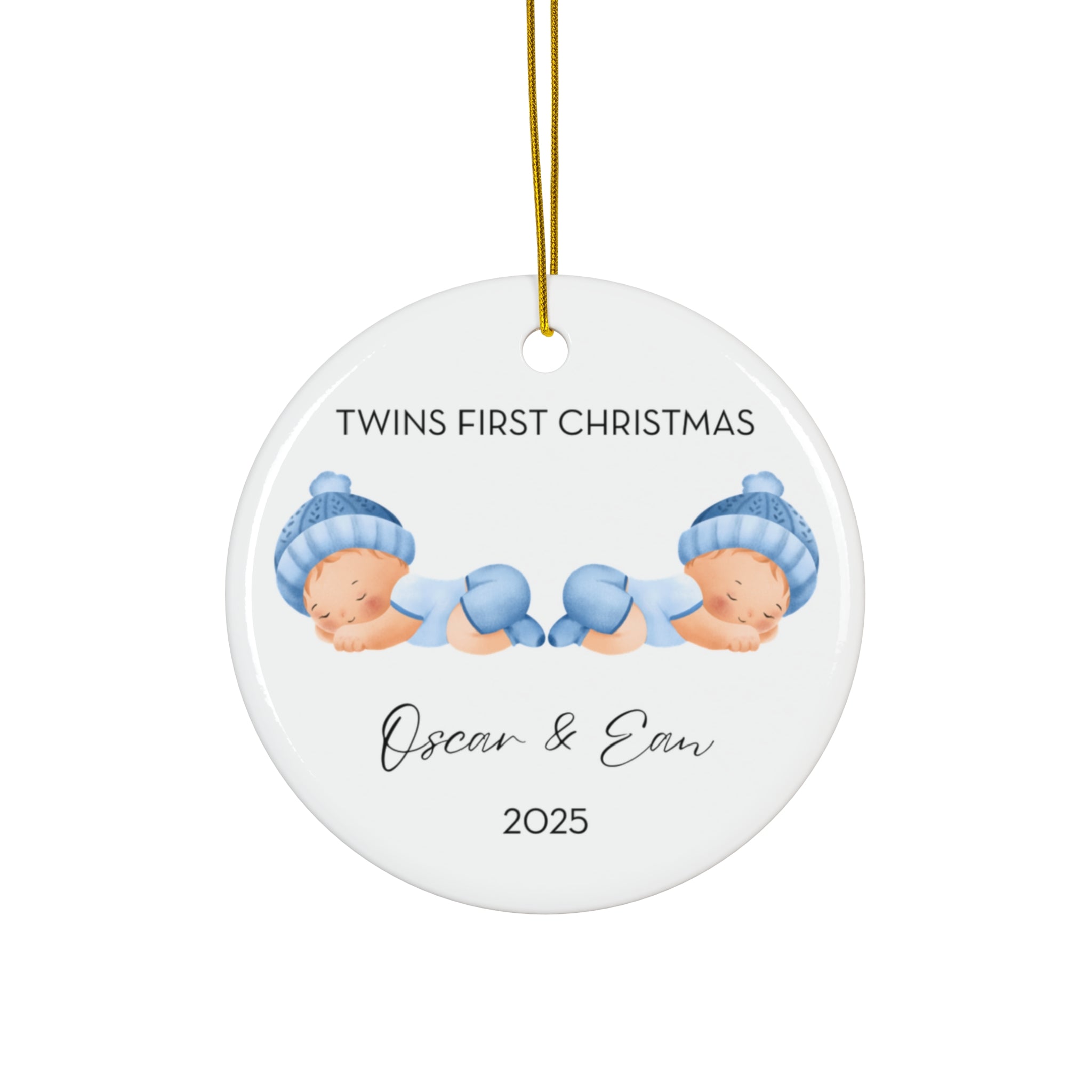 Personalized Twin Baby Boys Family Ornament for Twins' First Christmas | Custom Keepsake Decoration | Baby's First Holiday | Unique Gift Idea | 2025 Memory