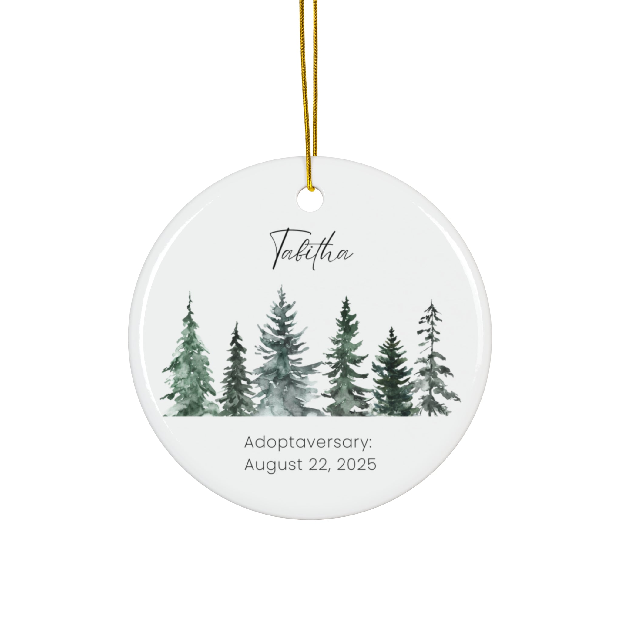 Personalized Winter Forest Ceramic Ornament, Custom Holiday Decor, Gift for Families, Adoption Celebration, Tree Decoration, Keepsake Memory