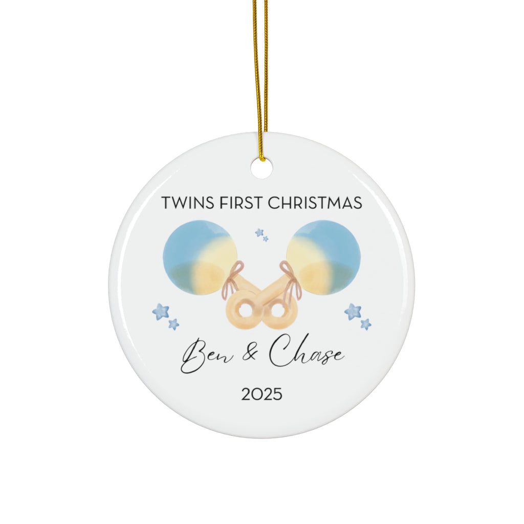 Personalized Boy Rattles Family Ornament for Twins' First Christmas | Custom Keepsake Decoration | Baby's First Holiday | Unique Gift Idea | 2025 Memory