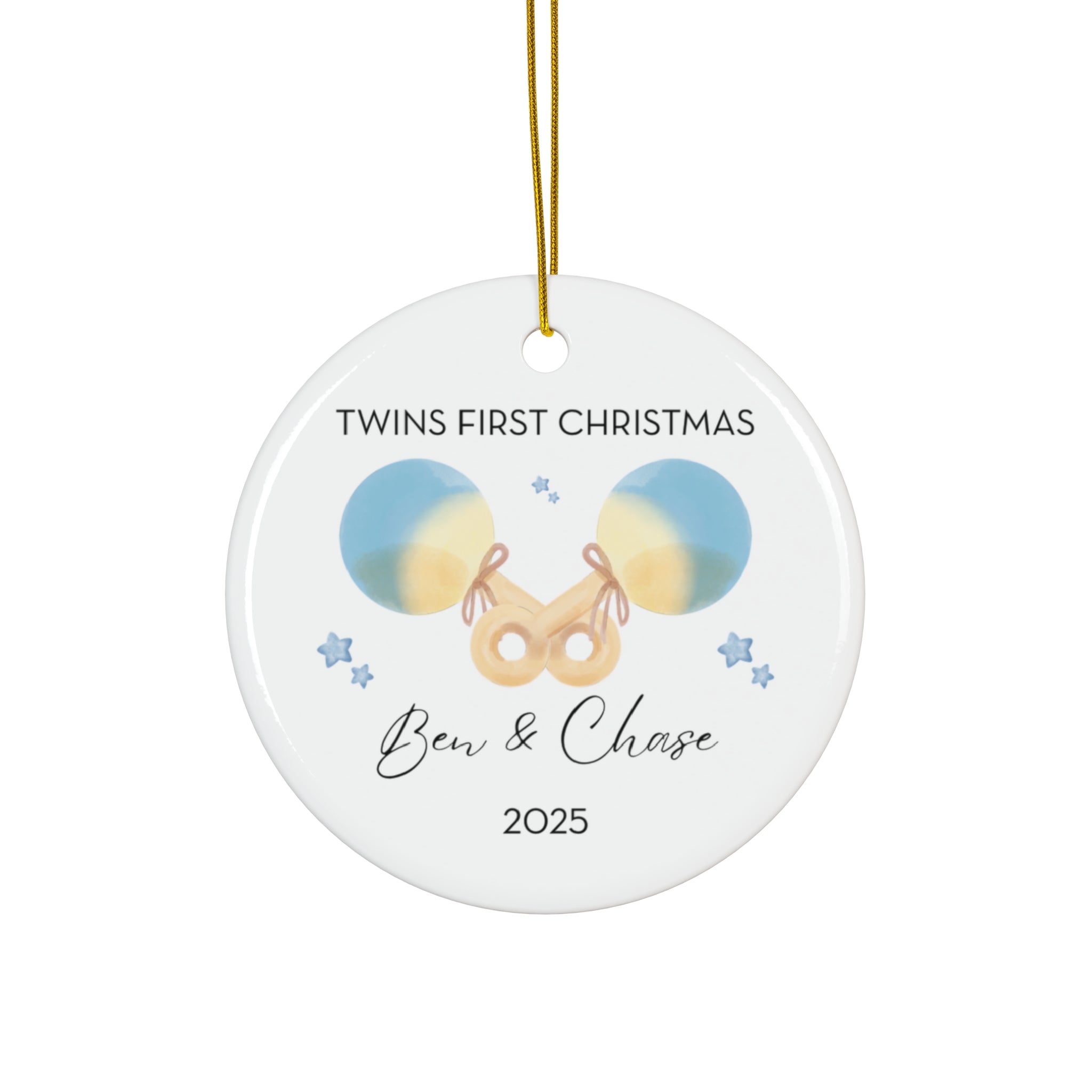 Personalized Boy Rattles Family Ornament for Twins' First Christmas | Custom Keepsake Decoration | Baby's First Holiday | Unique Gift Idea | 2025 Memory