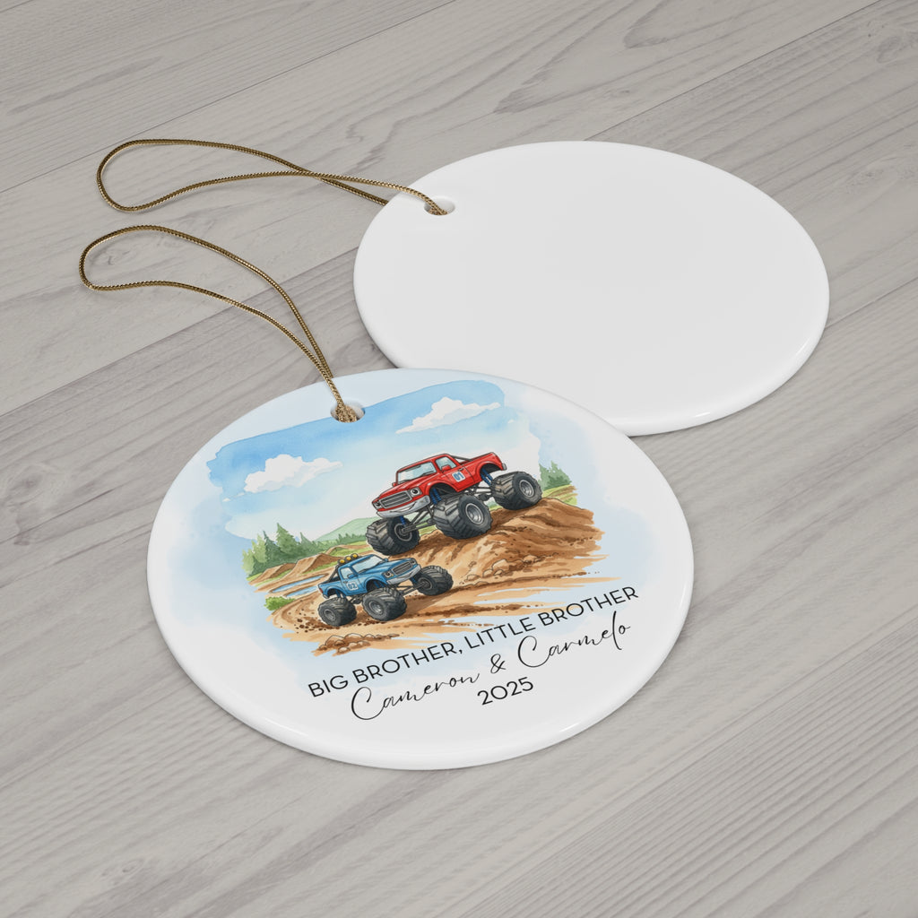 Big Brother Little Brother Ceramic Ornament Monster Truck Christmas Tree Decoration