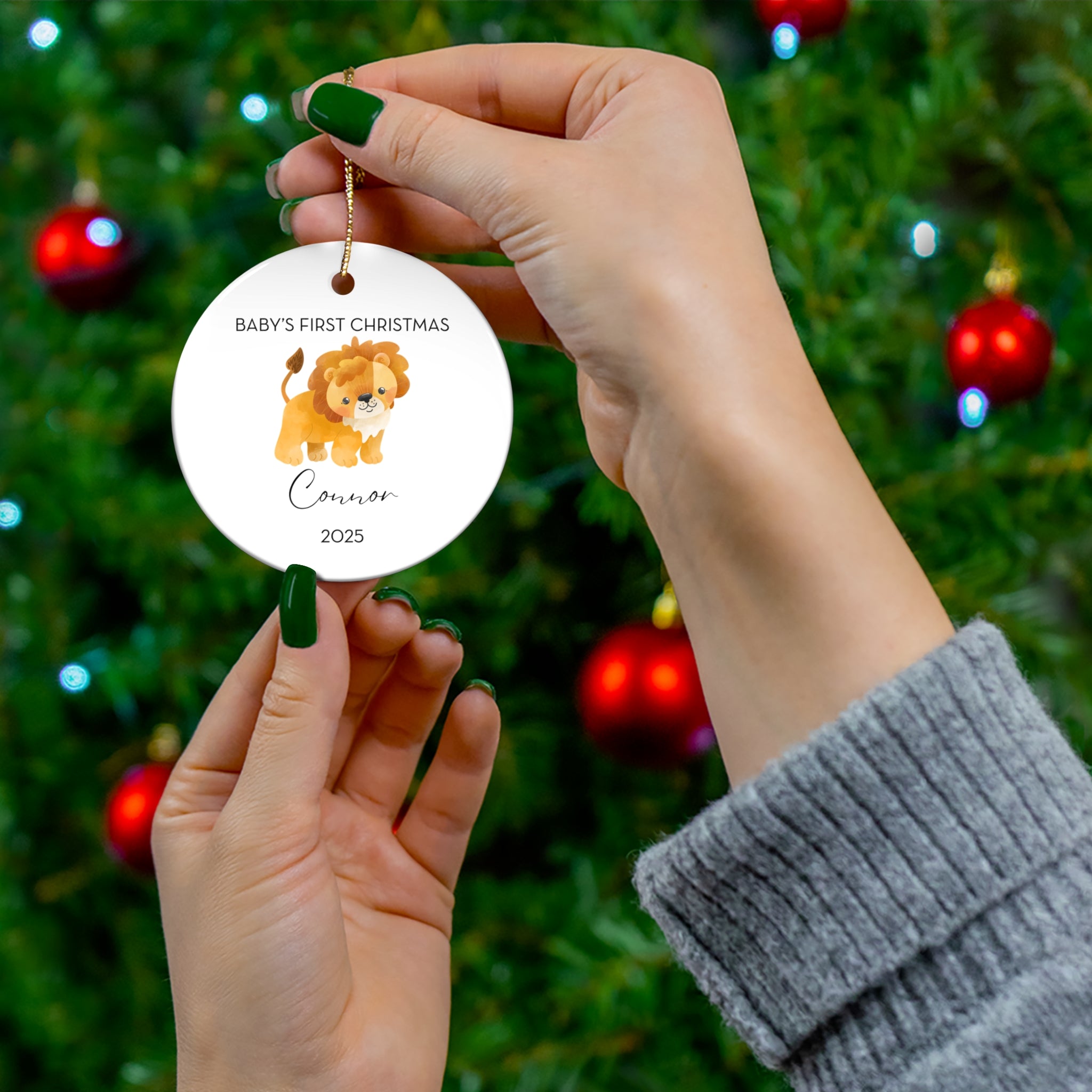Personalized Baby's First Christmas Lion Ornament, Cute Lion Design, Unique Holiday Keepsake, New Baby Gift, Nursery Decor