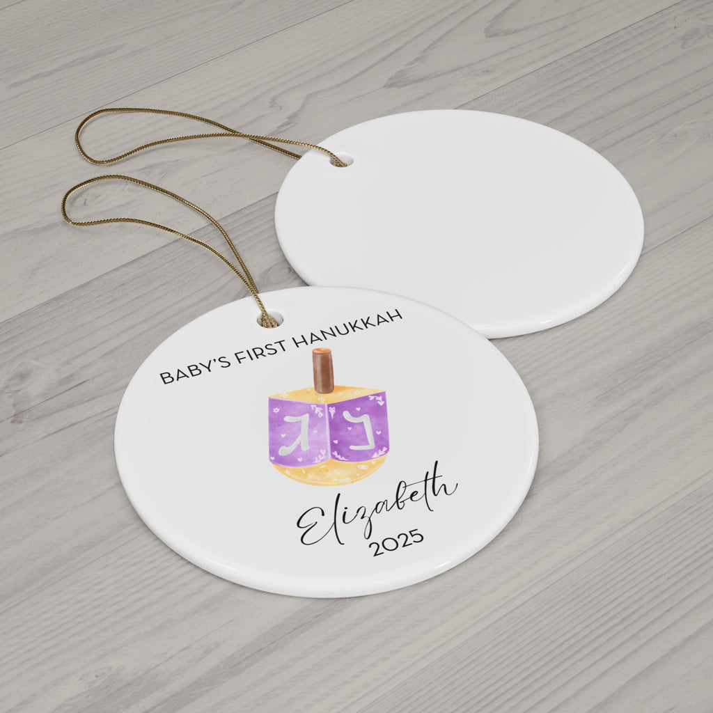Personalized Purple Dreidel Hanukkah Ornament, Baby's First Hanukkah Decoration, Jewish Holiday Keepsake, Festive Gift, Family Tradition