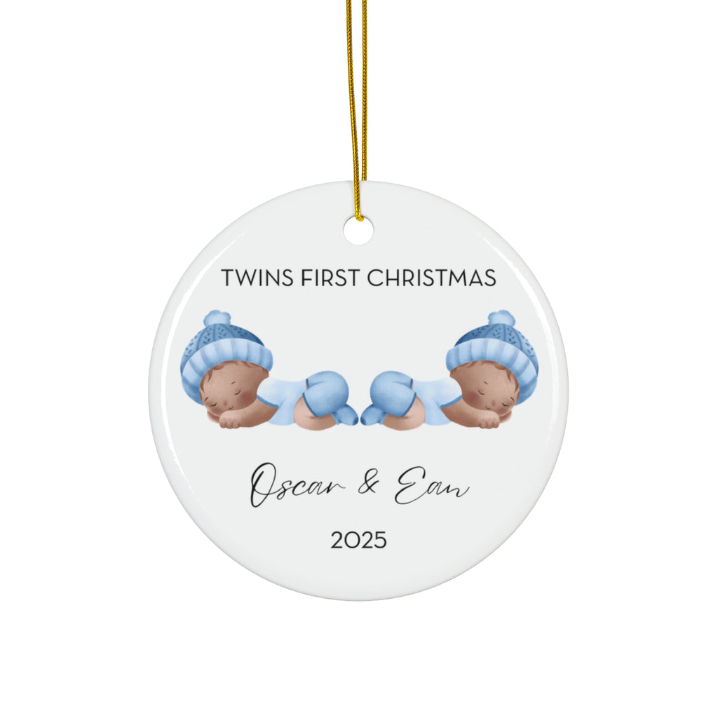 Personalized Twin Baby Melanin Boys Family Ornament for Twins' First Christmas | Custom Keepsake Decoration | Baby's First Holiday | Unique Gift Idea | 2025 Memory