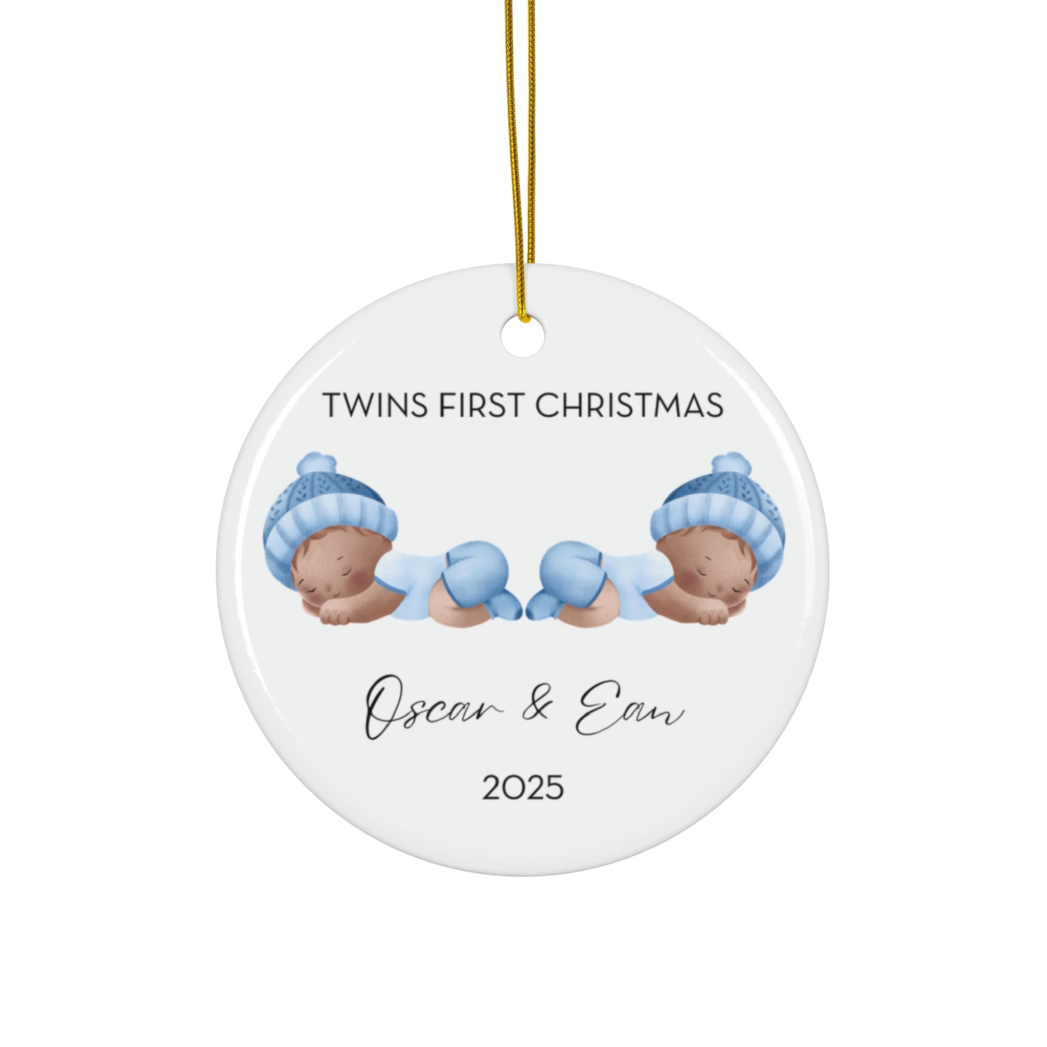 Personalized Twin Baby Melanin Boys Family Ornament for Twins' First Christmas | Custom Keepsake Decoration | Baby's First Holiday | Unique Gift Idea | 2025 Memory