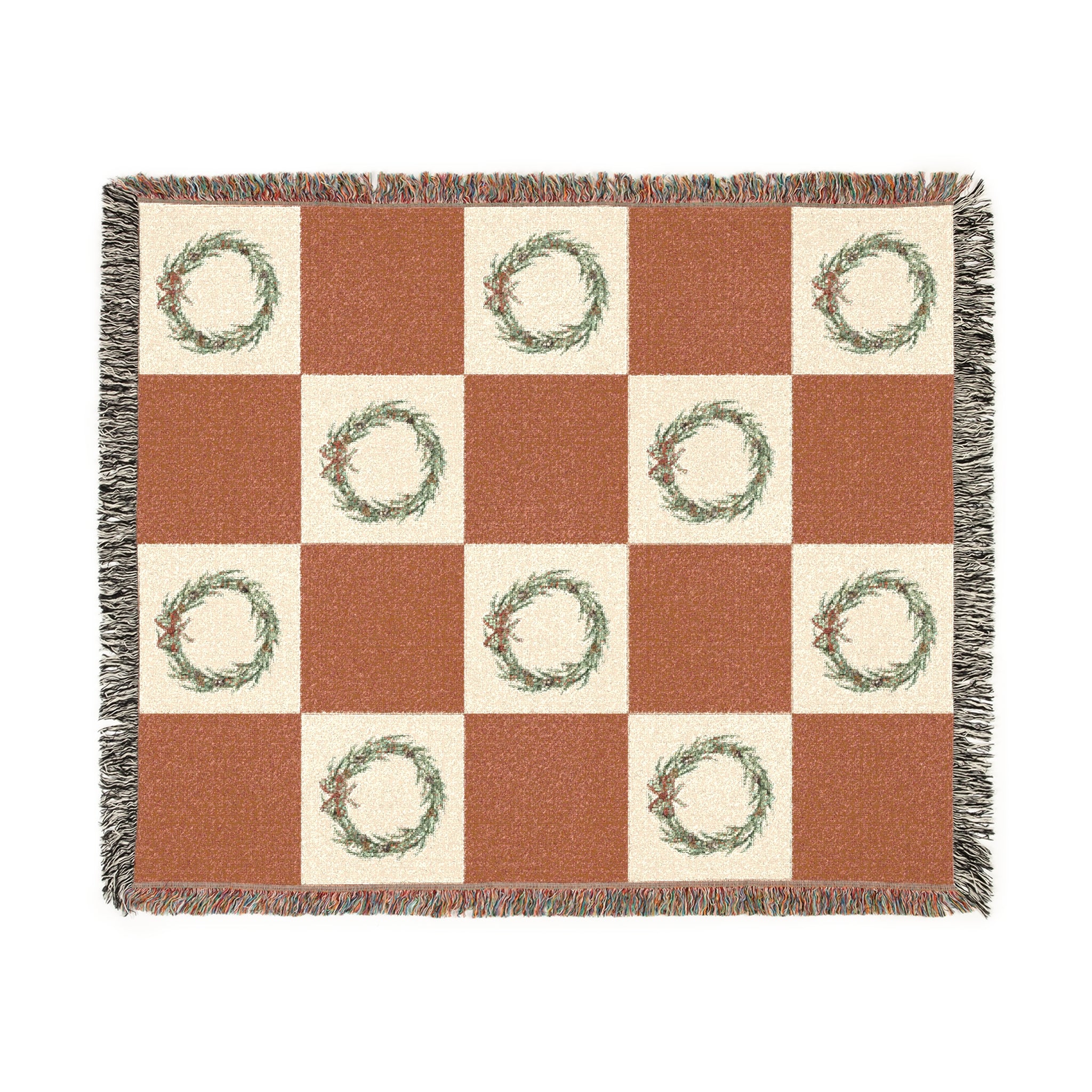 Cozy Woven Christmas Wreath Blanket for Home Decor, Winter Wreath Throws, Vintage Christmas Wreath Art, Gift for Cozy Nights, Christmas Decor