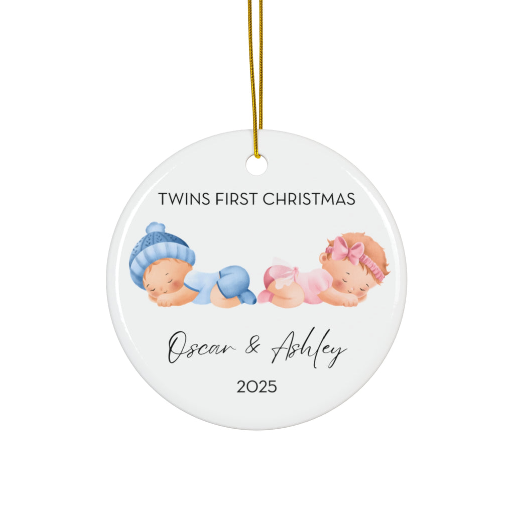 Personalized Twin Baby Boy and Girl Family Ornament for Twins' First Christmas | Custom Keepsake Decoration | Baby's First Holiday | Unique Gift Idea | 2025 Memory