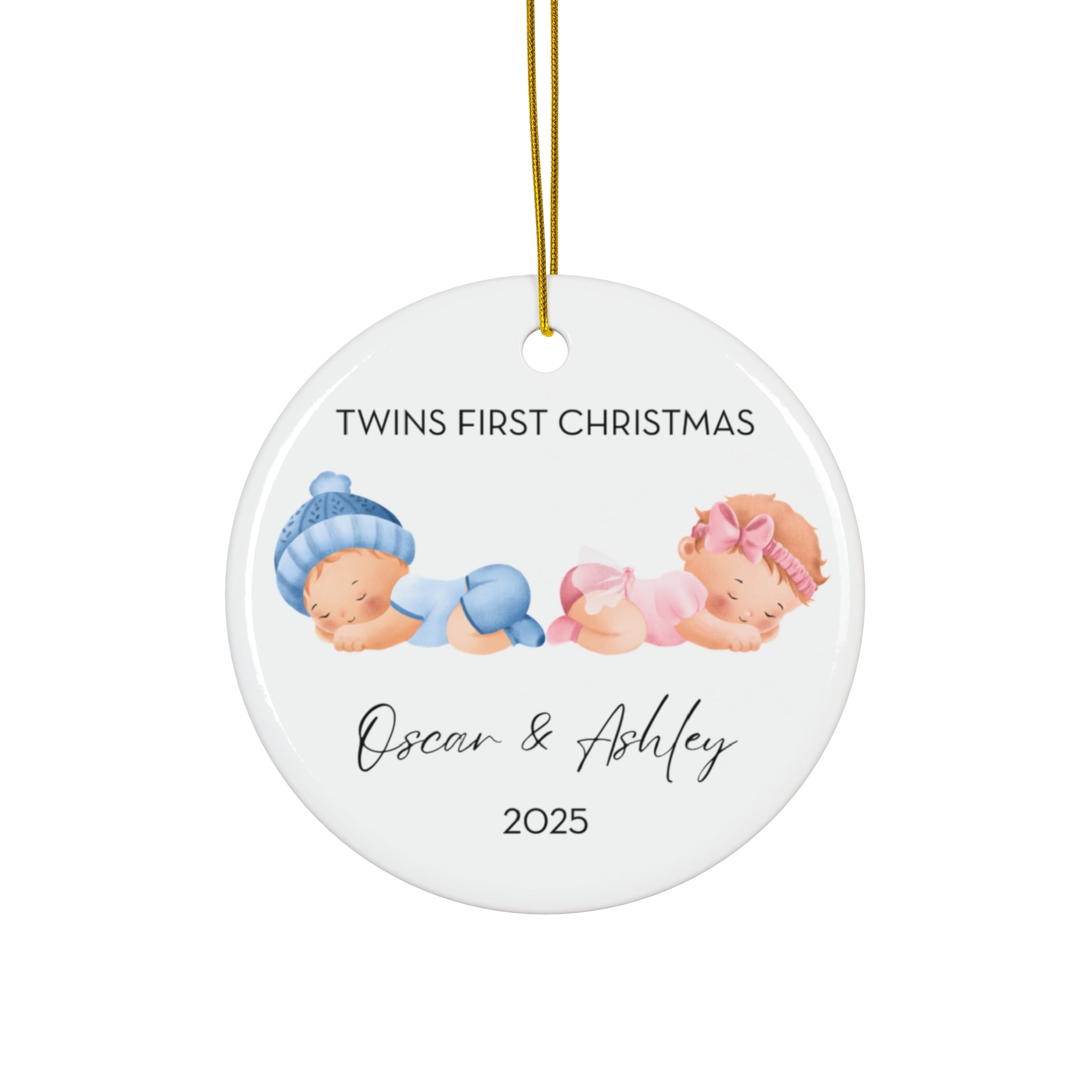 Personalized Twin Baby Boy and Girl Family Ornament for Twins' First Christmas | Custom Keepsake Decoration | Baby's First Holiday | Unique Gift Idea | 2025 Memory