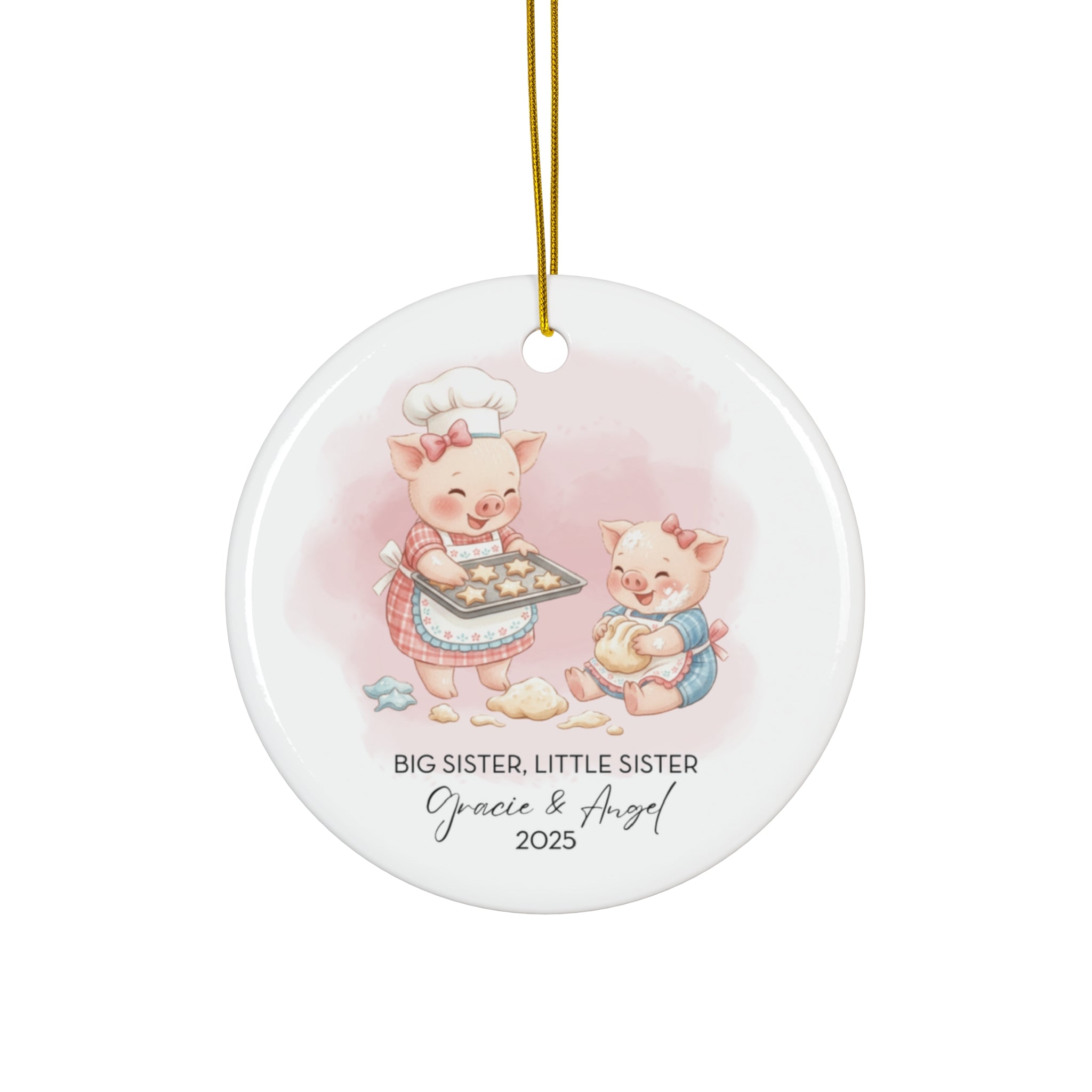 Big Sister Little Sister Ceramic Ornament Cute Pig Christmas Tree Decoration