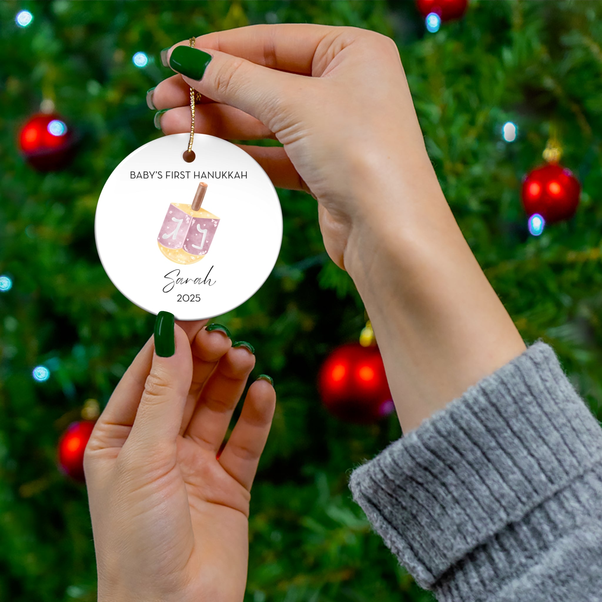 Personalized Pink Dreidel Hanukkah Ornament, Baby's First Hanukkah Decoration, Jewish Holiday Keepsake, Festive Gift, Family Tradition