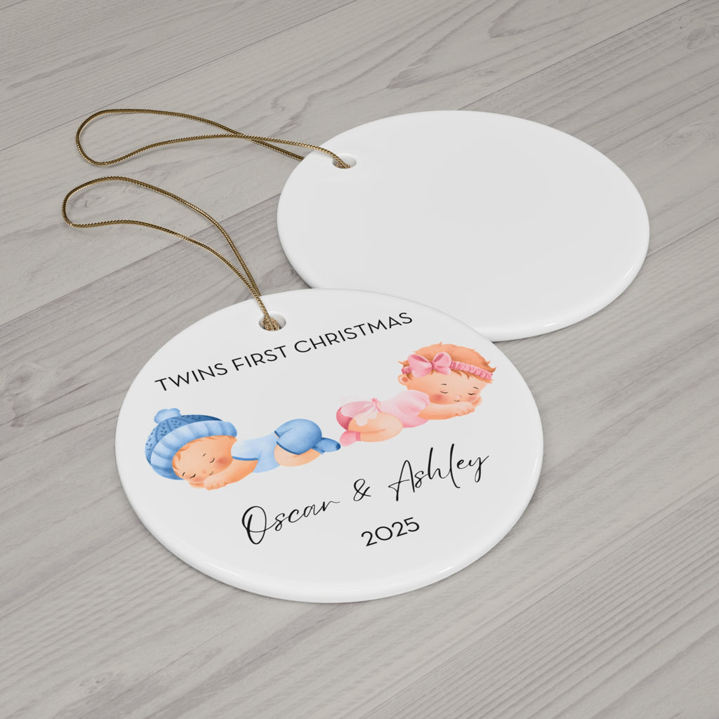 Personalized Twin Baby Boy and Girl Family Ornament for Twins' First Christmas | Custom Keepsake Decoration | Baby's First Holiday | Unique Gift Idea | 2025 Memory