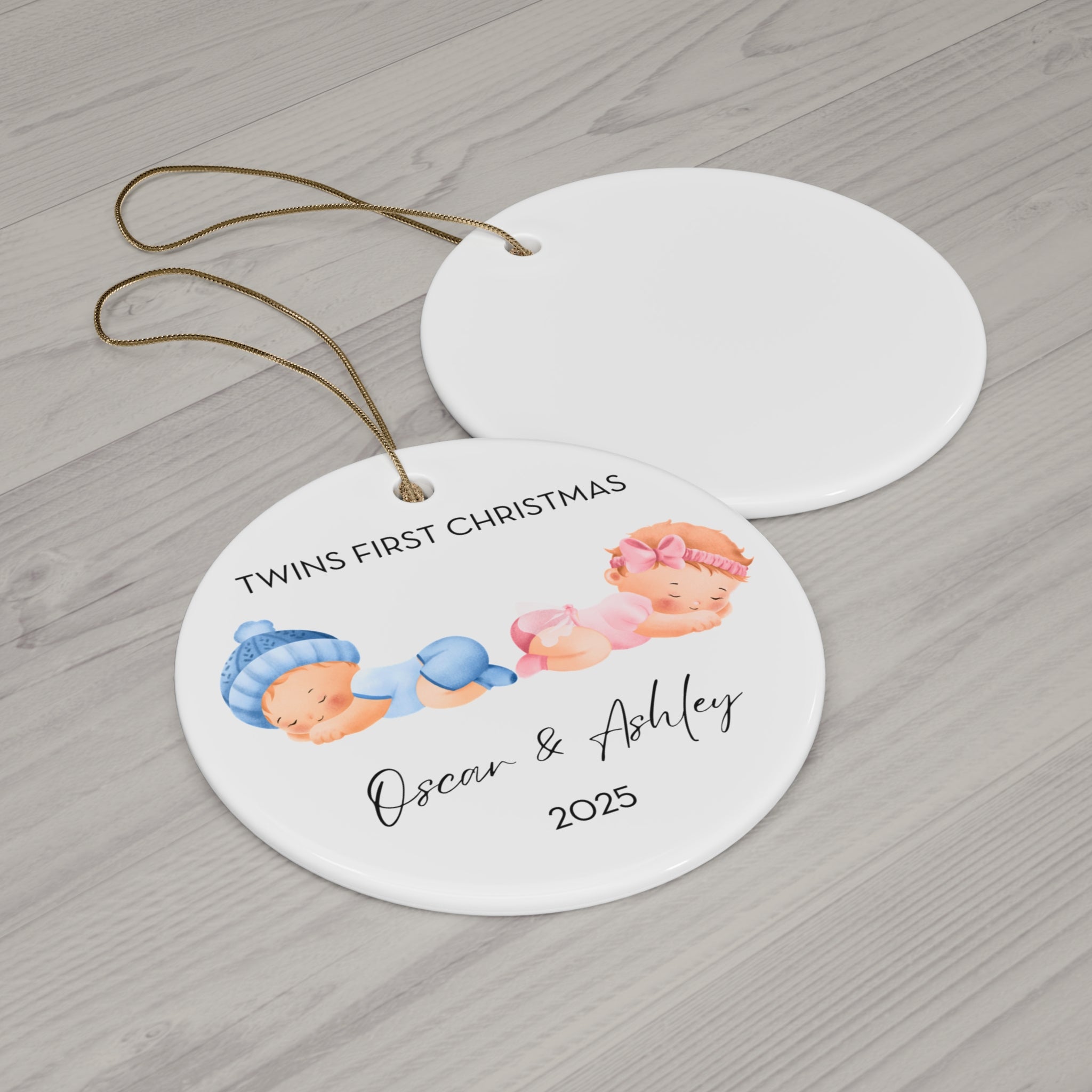 Personalized Twin Baby Boy and Girl Family Ornament for Twins' First Christmas | Custom Keepsake Decoration | Baby's First Holiday | Unique Gift Idea | 2025 Memory