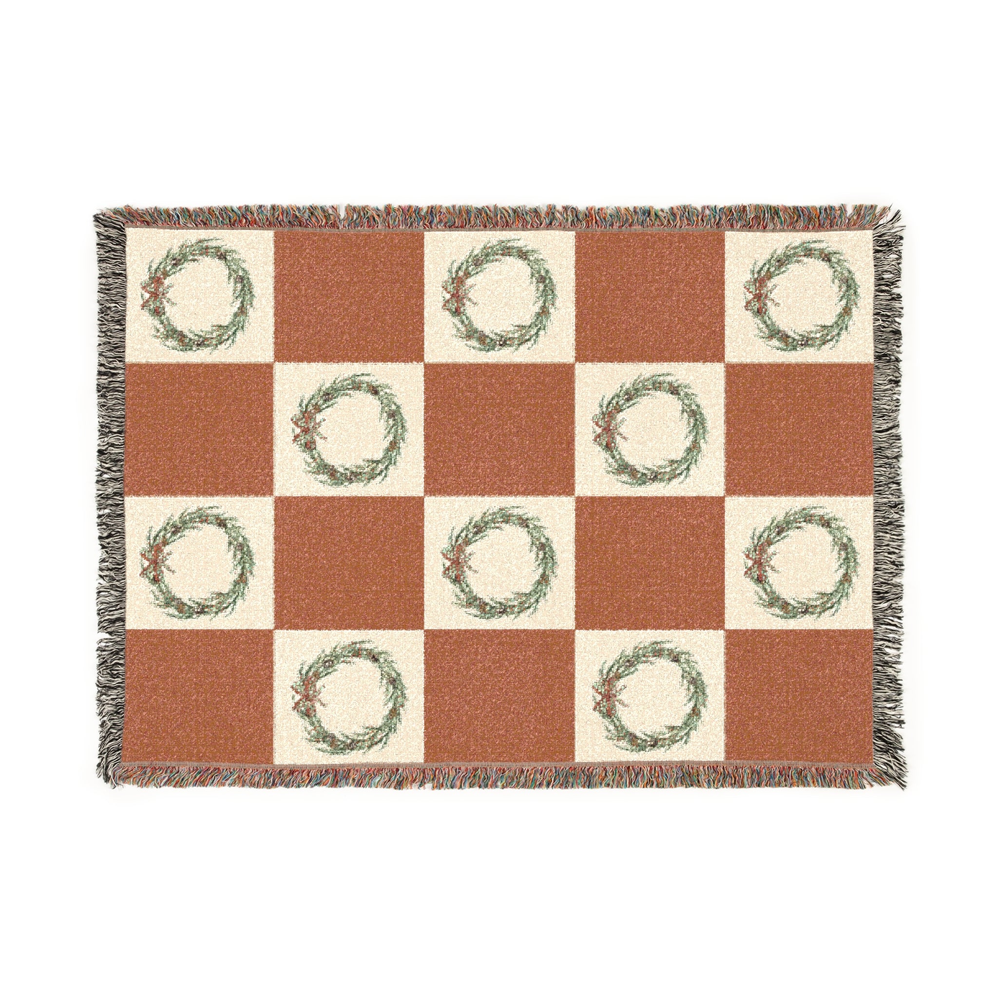 Cozy Woven Christmas Wreath Blanket for Home Decor, Winter Wreath Throws, Vintage Christmas Wreath Art, Gift for Cozy Nights, Christmas Decor