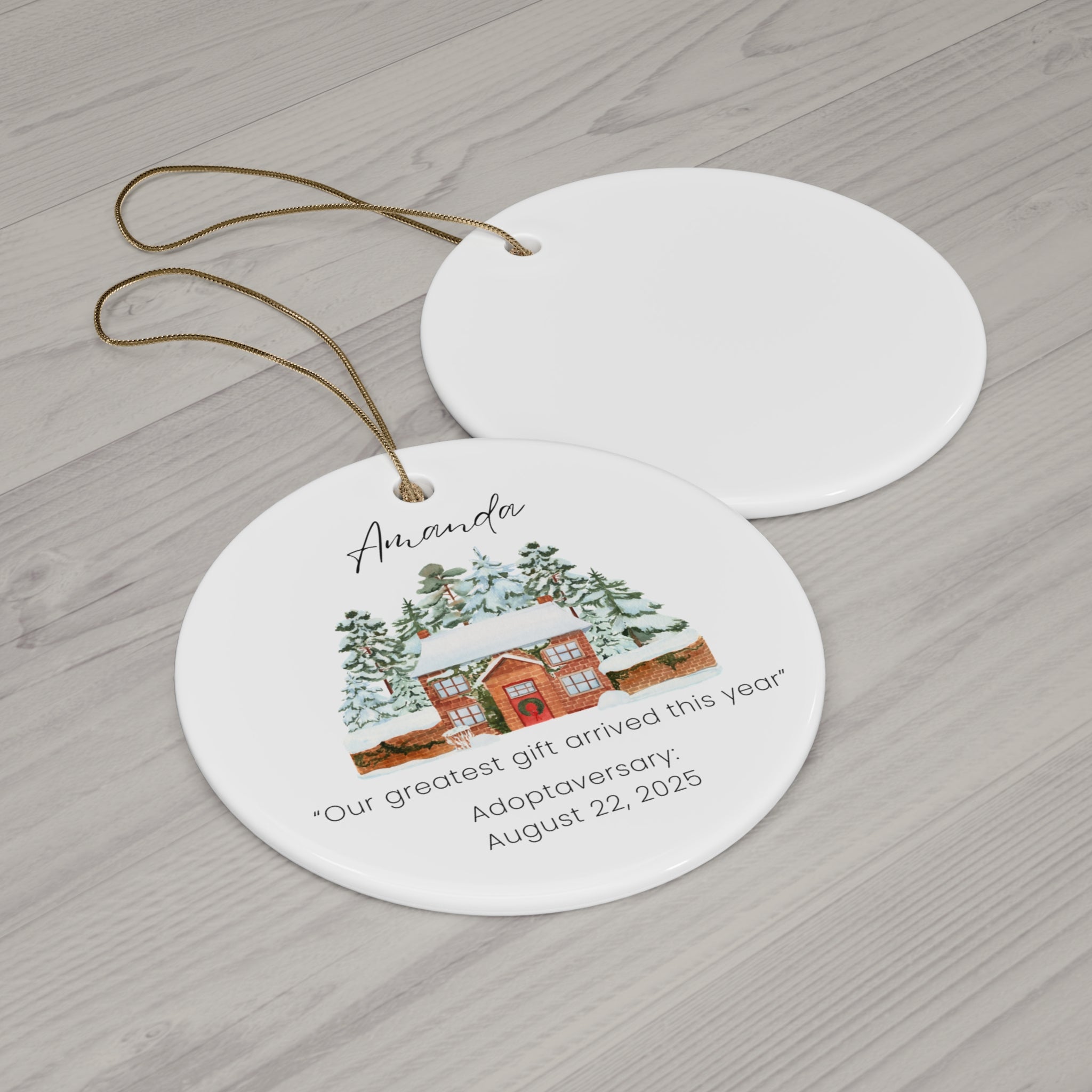 Personalized Ceramic Winter Home Ornament, Custom Holiday Decor, Gift for Families, Adoption Celebration, Tree Decoration, Keepsake Memory