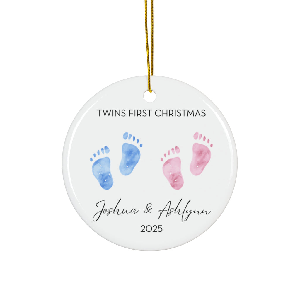Personalized Twins Boy and Girl Family Ornament for Twins' First Christmas | Custom Keepsake Decoration | Baby's First Holiday | Unique Gift Idea | 2025 Memory