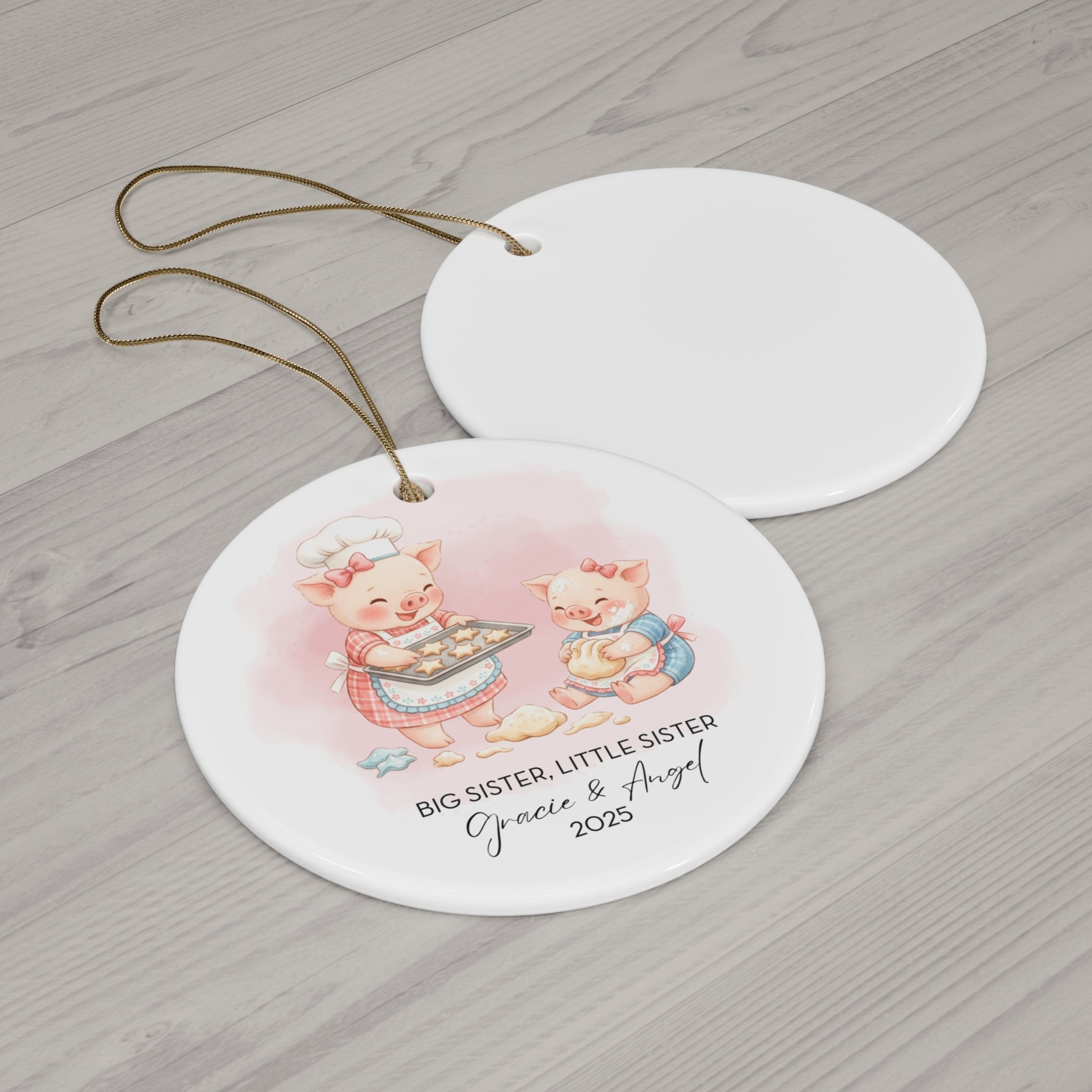 Big Sister Little Sister Ceramic Ornament Cute Pig Christmas Tree Decoration