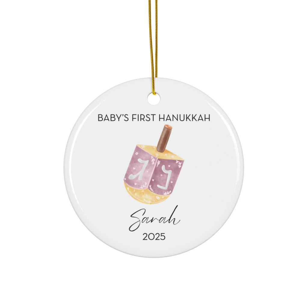Personalized Pink Dreidel Hanukkah Ornament, Baby's First Hanukkah Decoration, Jewish Holiday Keepsake, Festive Gift, Family Tradition