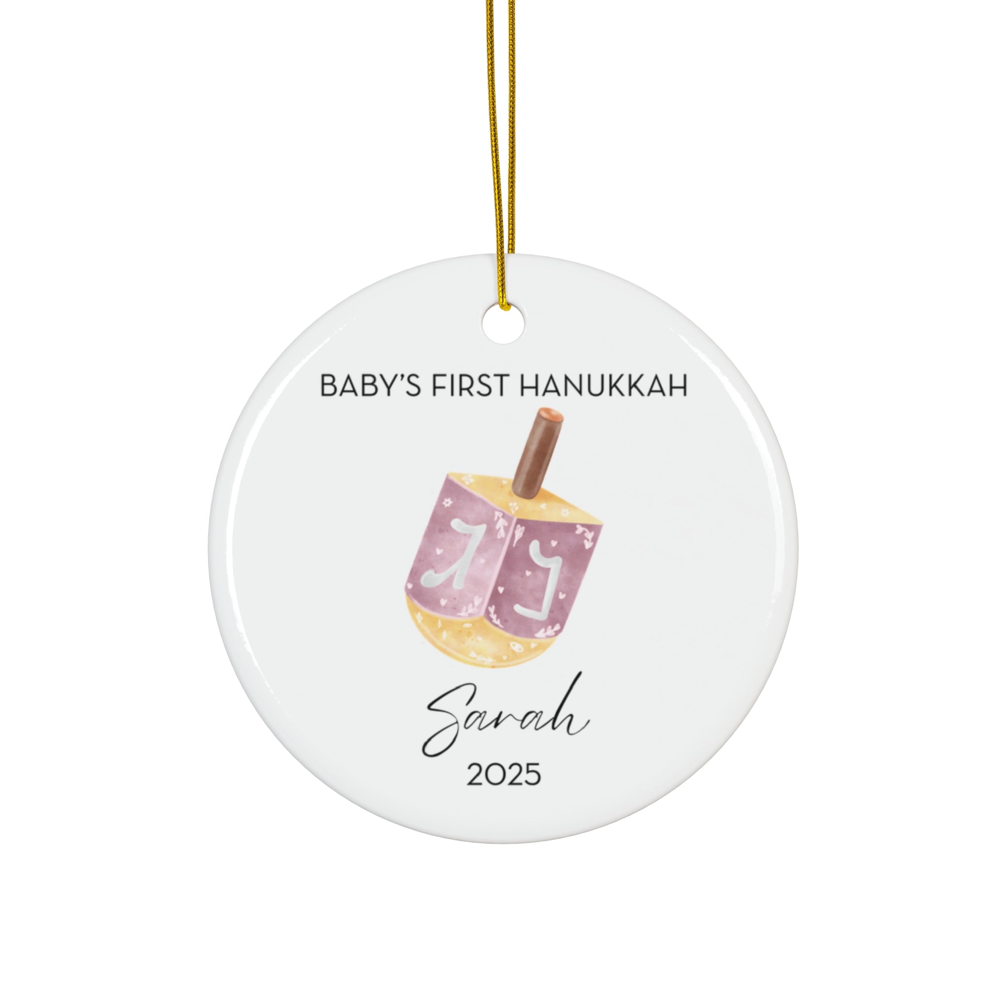 Personalized Pink Dreidel Hanukkah Ornament, Baby's First Hanukkah Decoration, Jewish Holiday Keepsake, Festive Gift, Family Tradition