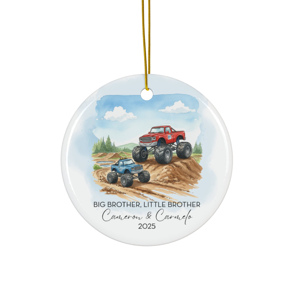 Big Brother Little Brother Ceramic Ornament Monster Truck Christmas Tree Decoration