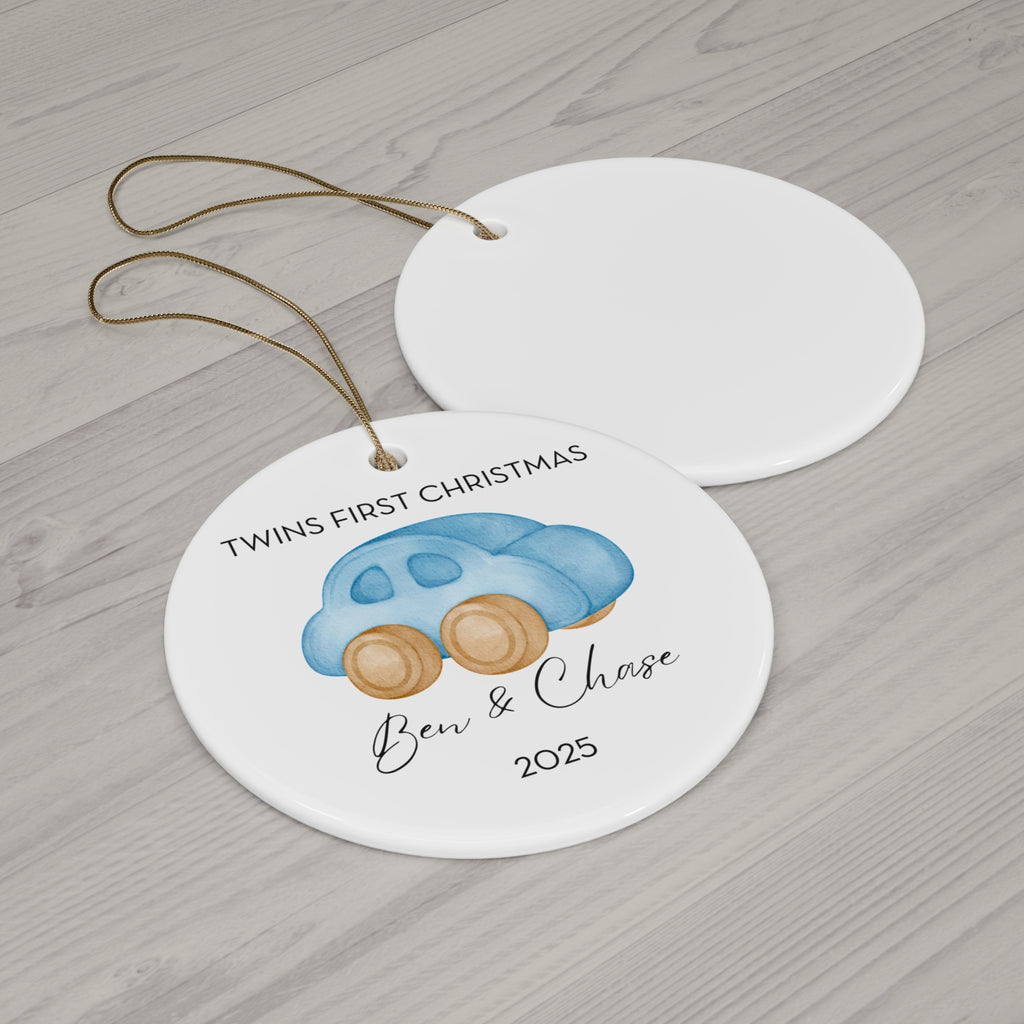 Personalized Wooden Car Family Ornament for Twins' First Christmas | Custom Keepsake Decoration | Baby's First Holiday | Unique Gift Idea | 2025 Memory
