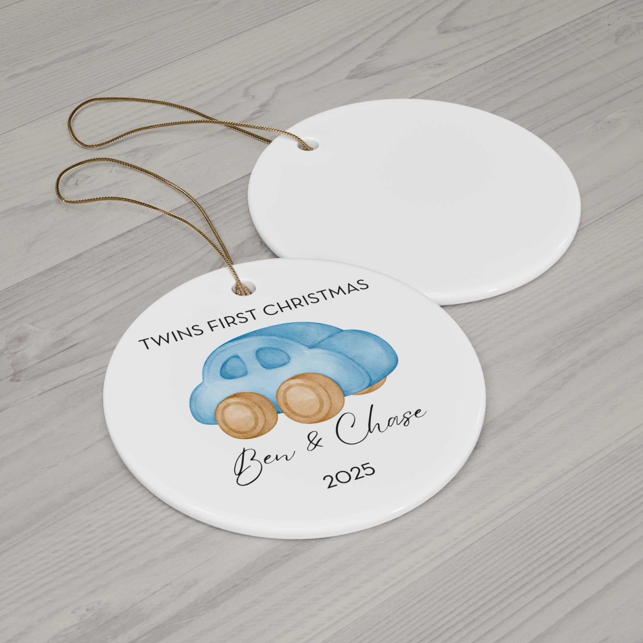 Personalized Wooden Car Family Ornament for Twins' First Christmas | Custom Keepsake Decoration | Baby's First Holiday | Unique Gift Idea | 2025 Memory