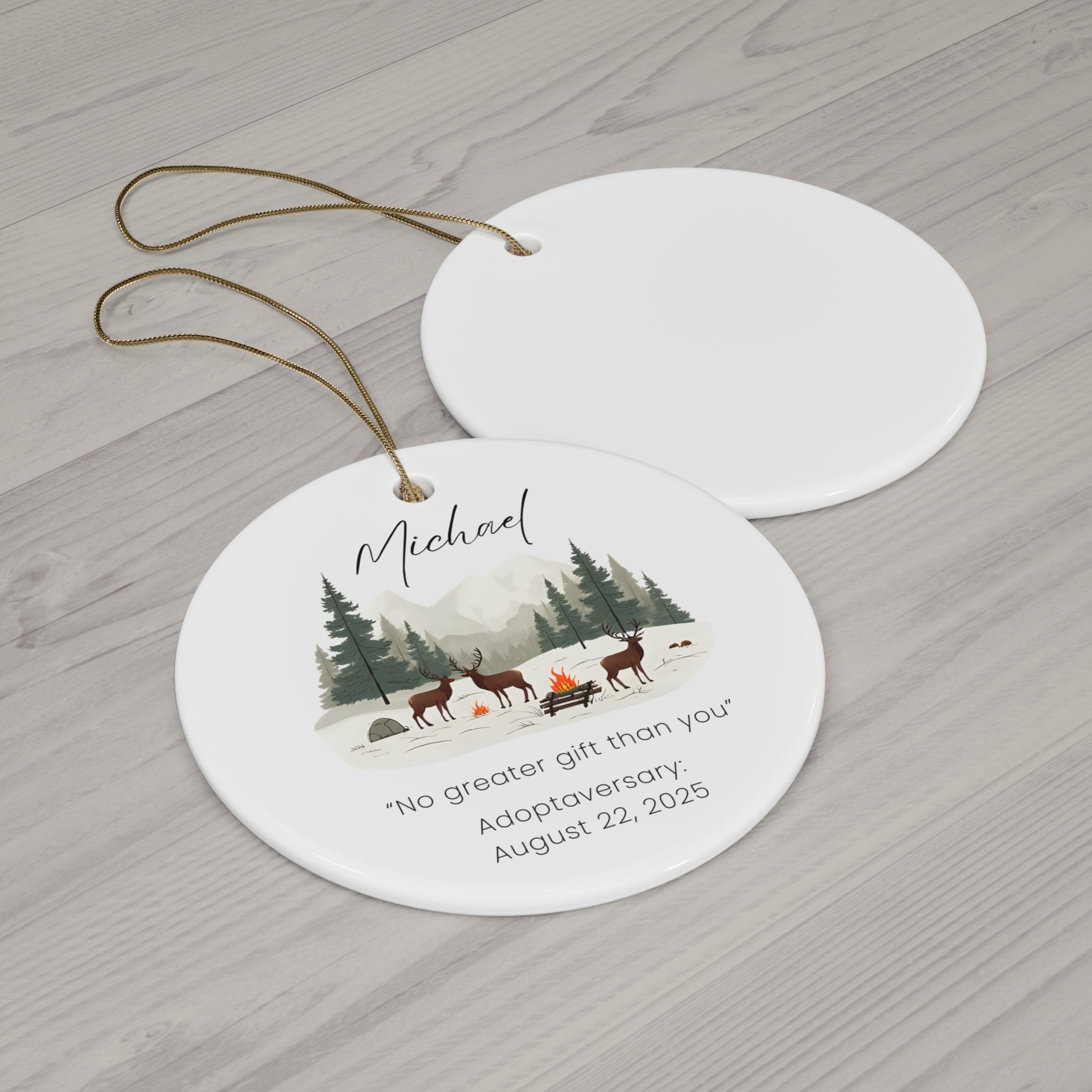 Personalized Deer Ceramic Ornament, Custom Holiday Decor, Gift for Families, Adoption Celebration, Tree Decoration, Keepsake Memory