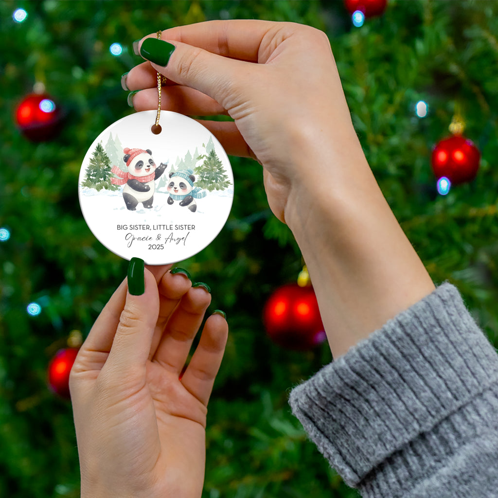 Big Sister Little Sister Ceramic Ornament Panda Christmas Tree Decoration