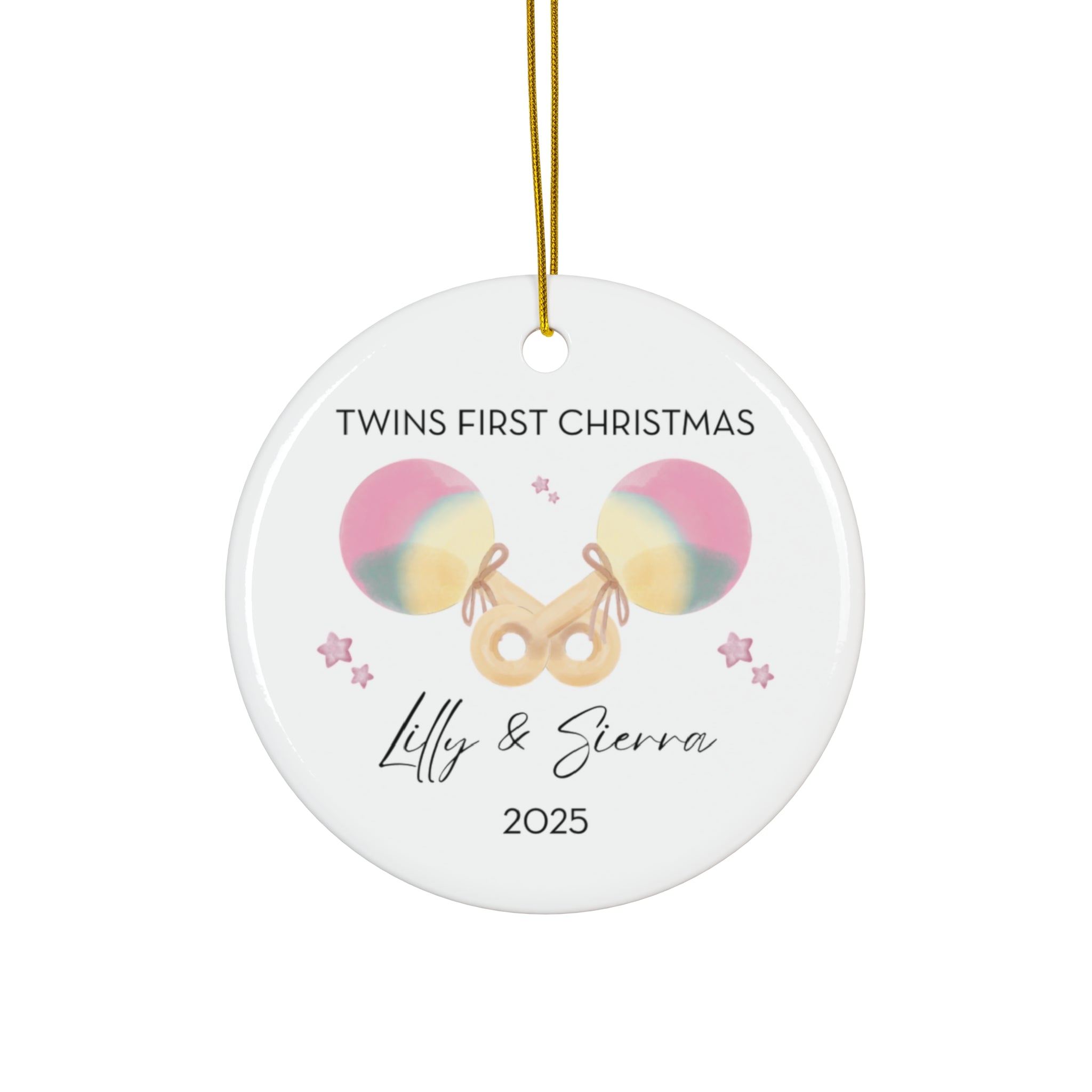 Personalized Girl Rattles Family Ornament for Twins' First Christmas | Custom Keepsake Decoration | Baby's First Holiday | Unique Gift Idea | 2025 Memory