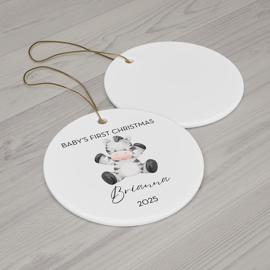Personalized Baby's First Christmas Zebra Ornament, Cute Zebra Design, Unique Holiday Keepsake, New Baby Gift, Nursery Decor