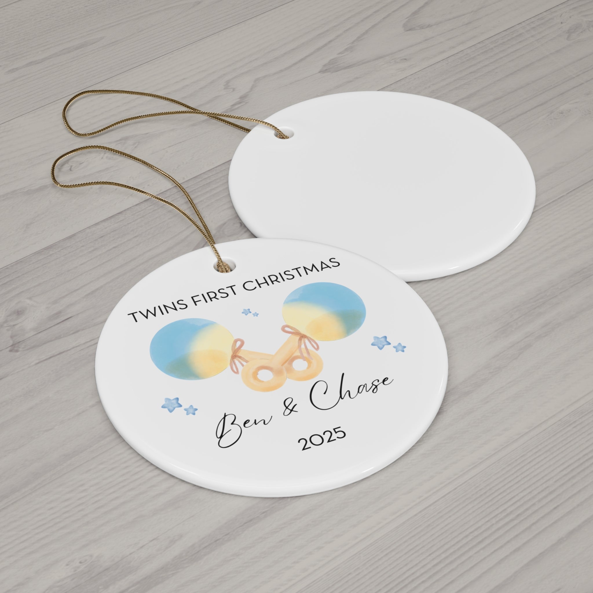 Personalized Boy Rattles Family Ornament for Twins' First Christmas | Custom Keepsake Decoration | Baby's First Holiday | Unique Gift Idea | 2025 Memory
