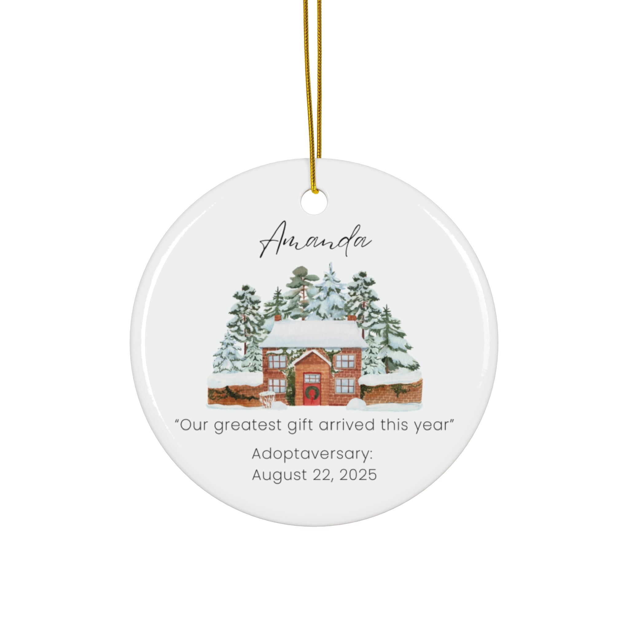 Personalized Ceramic Winter Home Ornament, Custom Holiday Decor, Gift for Families, Adoption Celebration, Tree Decoration, Keepsake Memory